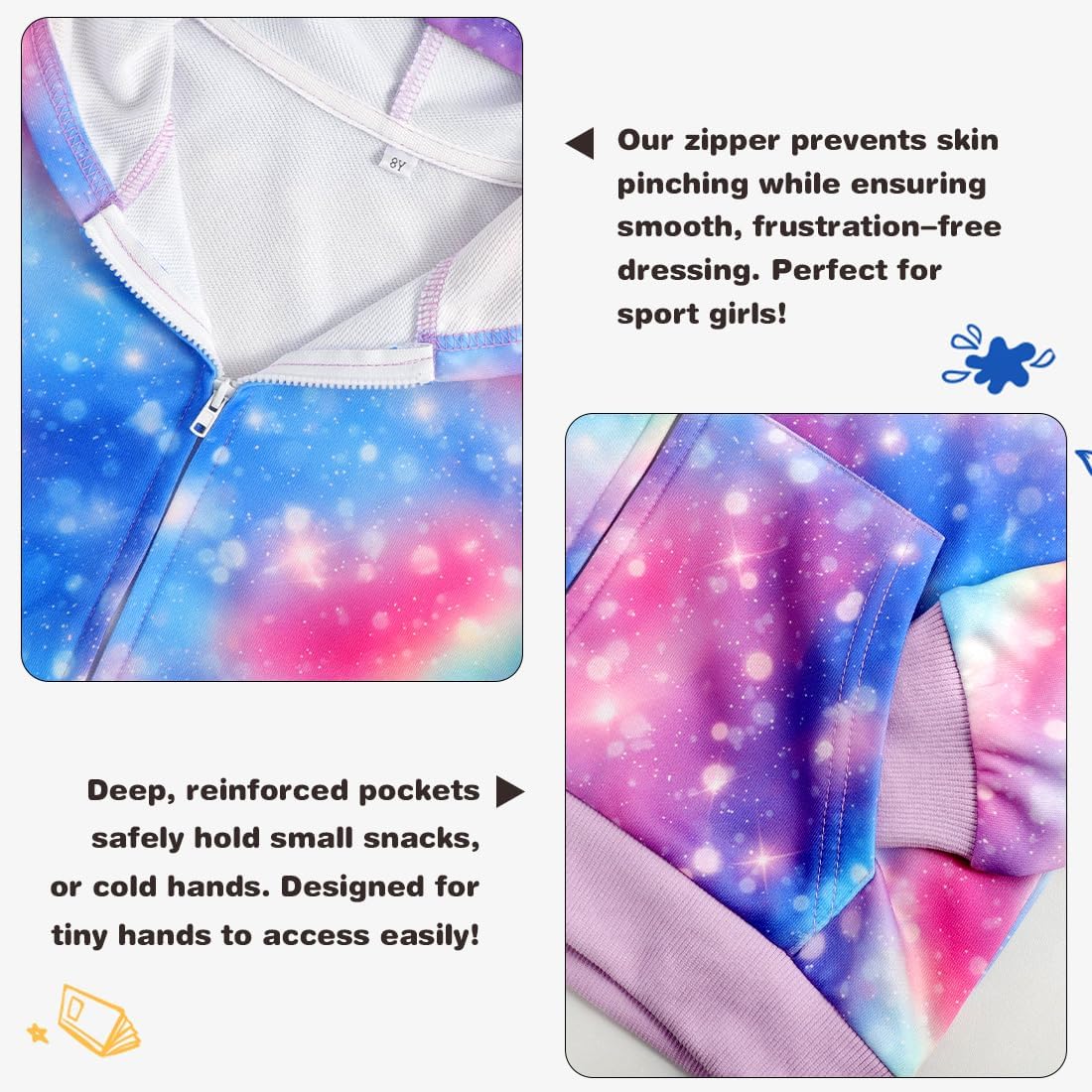 Belovance Girls Graphic Zip Up Hoodies Sweatshirt with Pockets Kids Hooded Coat Casual Outerwear Rainbow Unicorn 5-14 Years - Image 5