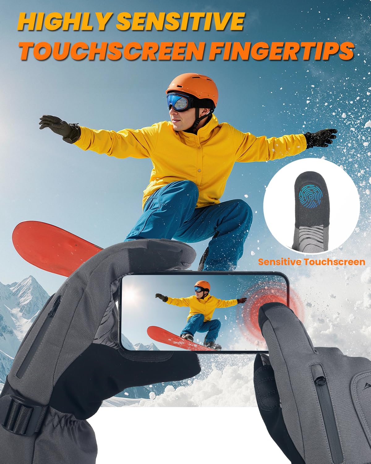 GXCROR Guanti invernali per uomo e donna, impermeabili, touchscreen, guanti da sci con Thinsulate 3M Thinsulate fino a 30 °C, antivento e freddi, per sci, ciclismo, campeggio
