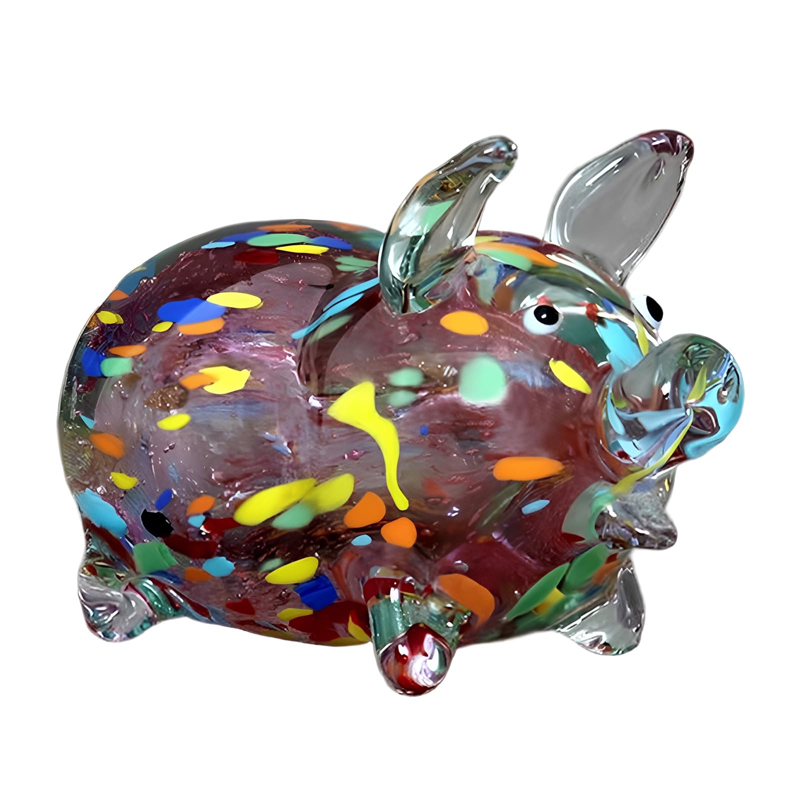 Figurine miniature de cochons en verre multicolore : bibelot de chance