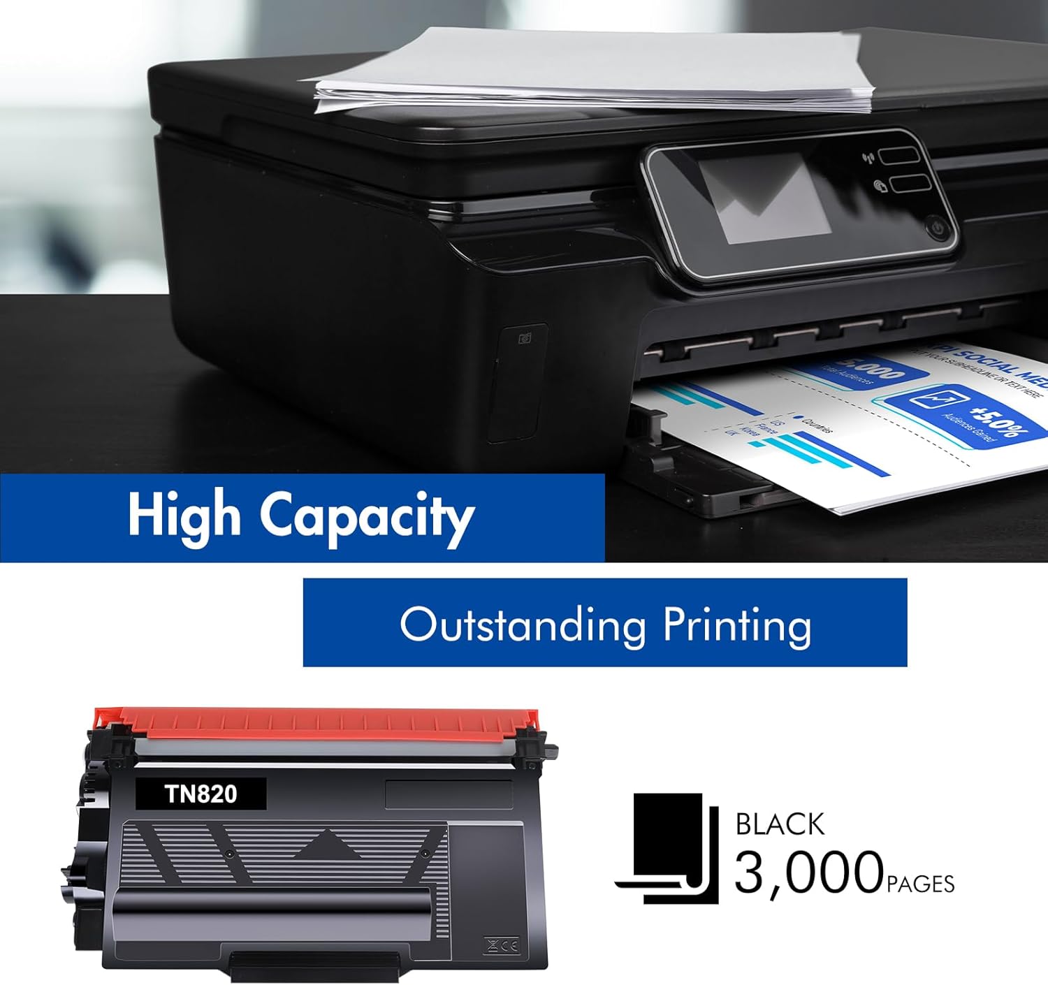 TN820 TN850 Toner Cartridge Black: TN 820 Toner Replacement for Brother TN-820 HL-L6200DW MFC-L5850DW MFC-L5900DW MFC-L5700DW HL-L5100DN Printer Ink, 2-Pack