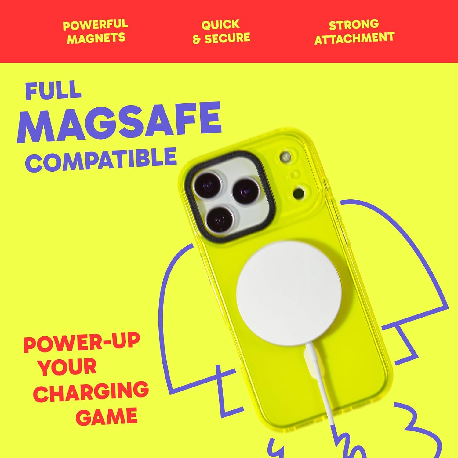SteepLab Magnetic Barrier Case for iPhone 17 Pro, Compatible with MagSafe, Impact Absorbing 360 Degree Protection with Built-in Magnets (Hi-Energy Neon Yellow) image 2