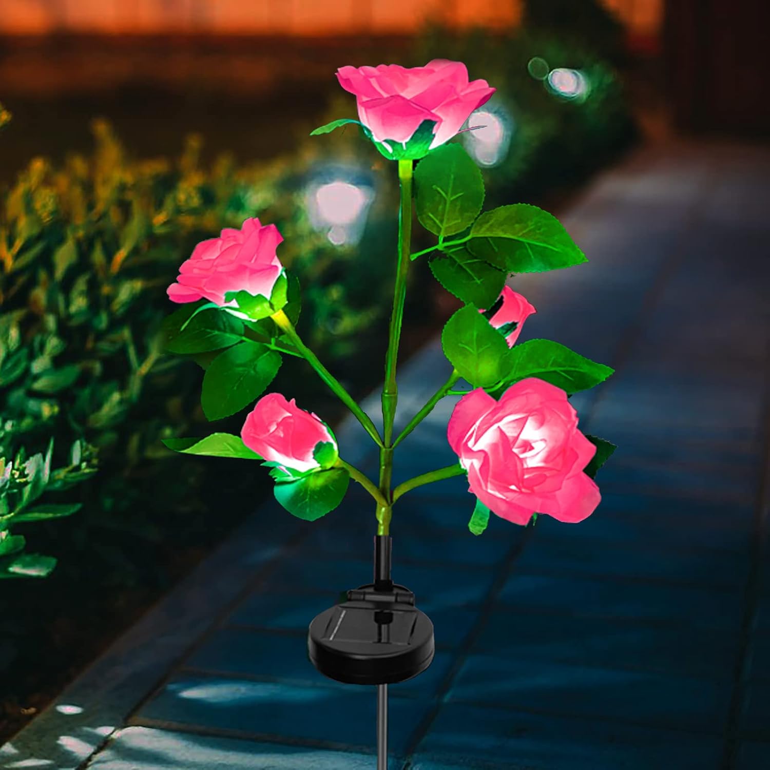 Ovker Solarlampen für Außen Garten, 5 LED Solar Rose Blume Lichter