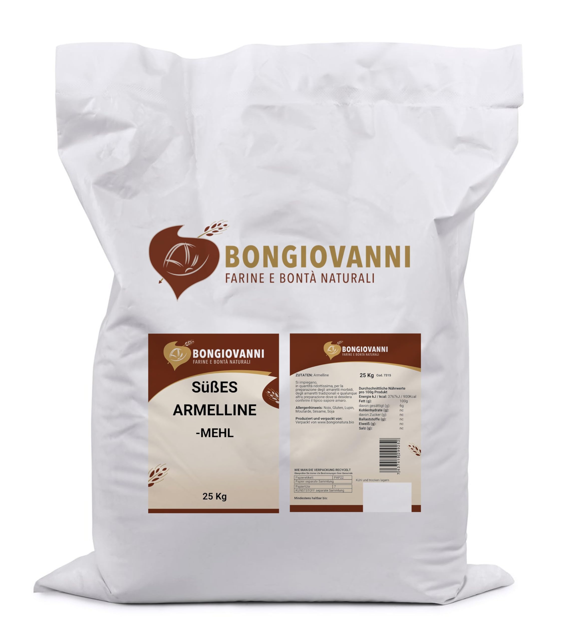 BONGIOVANNI FARINE E BONTA' NATURALI Farina di Armelline Dolci, 25 kg