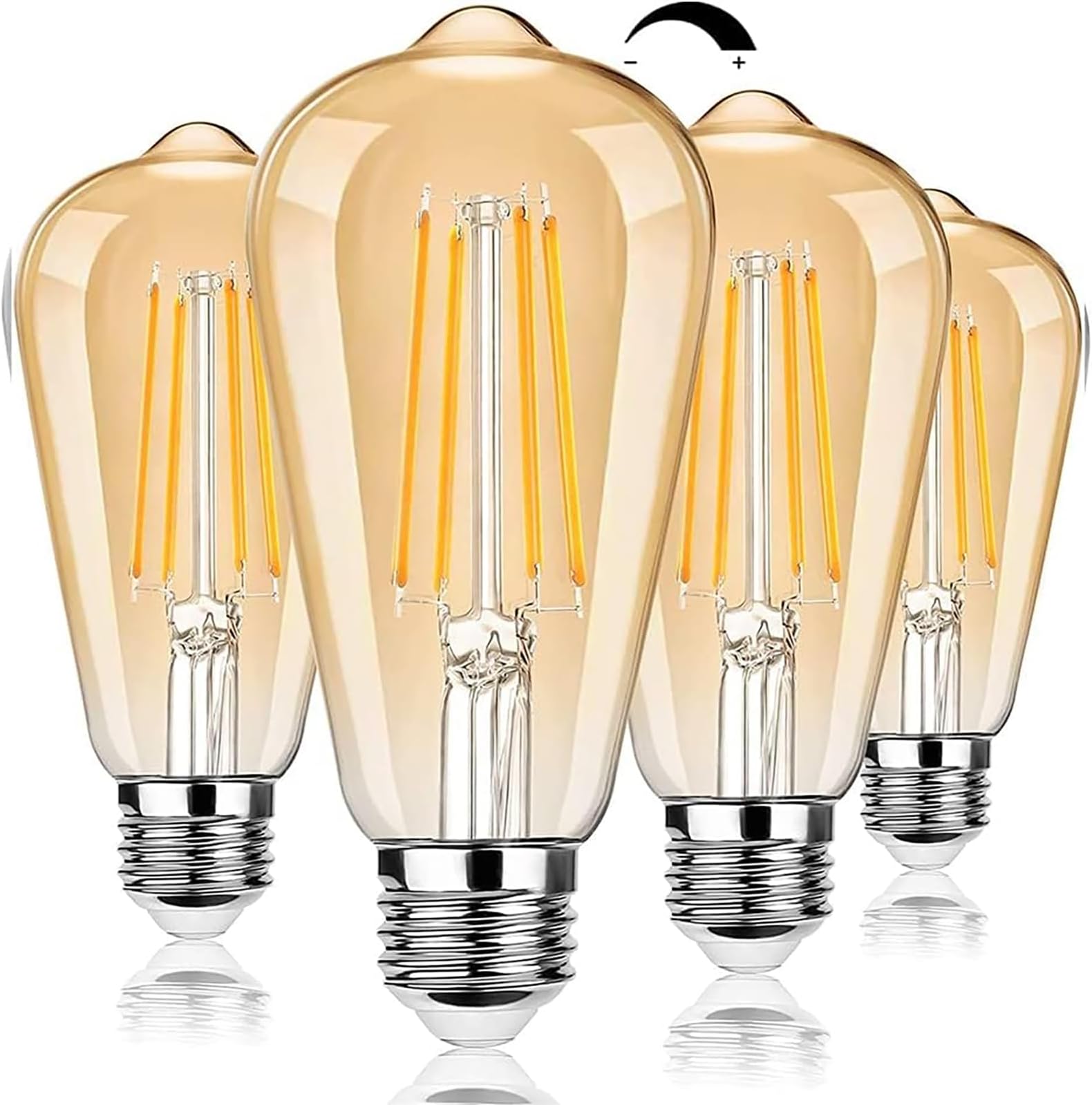 TOBUSA Dimmable LED Edison Light Bulbs 100W Incandescent Equivalent, Vintage Light Bulb 2700K Warm White(Amber Glass), ST64/ST21 LED Filament Bulbs 8W 1200LM, E26 Edison Bulb for Home, Reading 4-Pack
