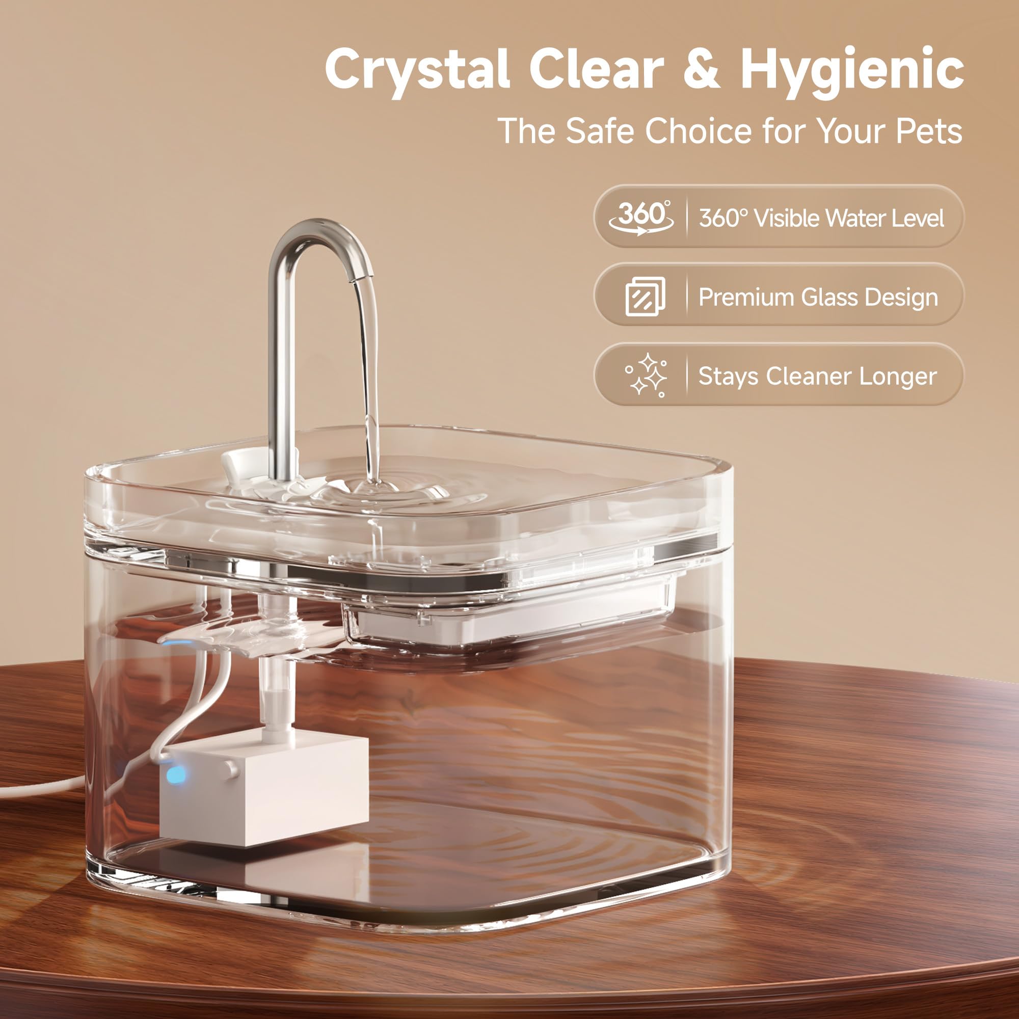 Fuente de agua de cristal para gatos, fuente para beber