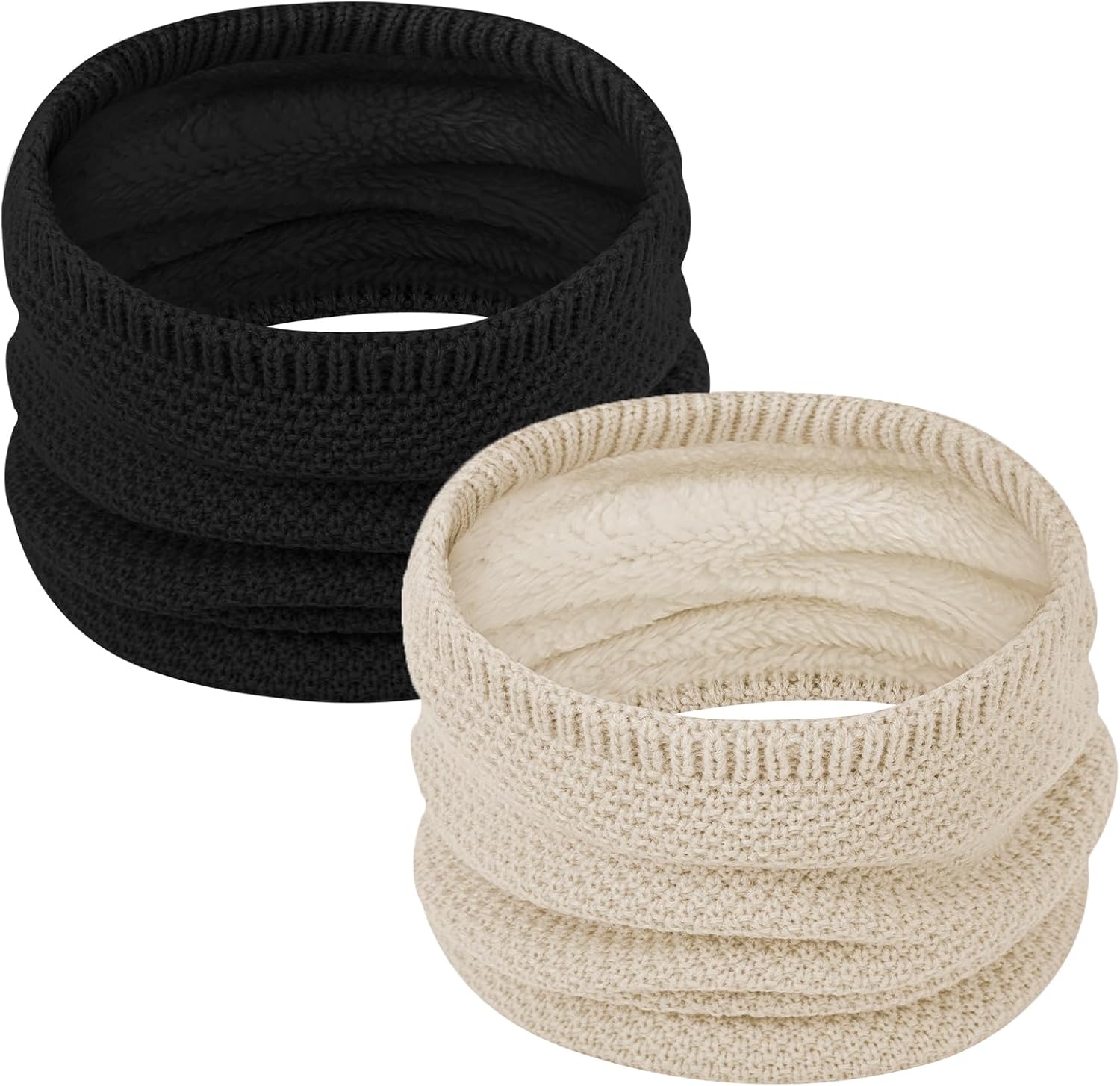 (SIMILAR TO STOCK PHOTO)Loritta Neck Warmer Winter Warm Infinity Scarf Double-Layer Thick Fleece Windproof Scarves for Women Men C2-beige & Black