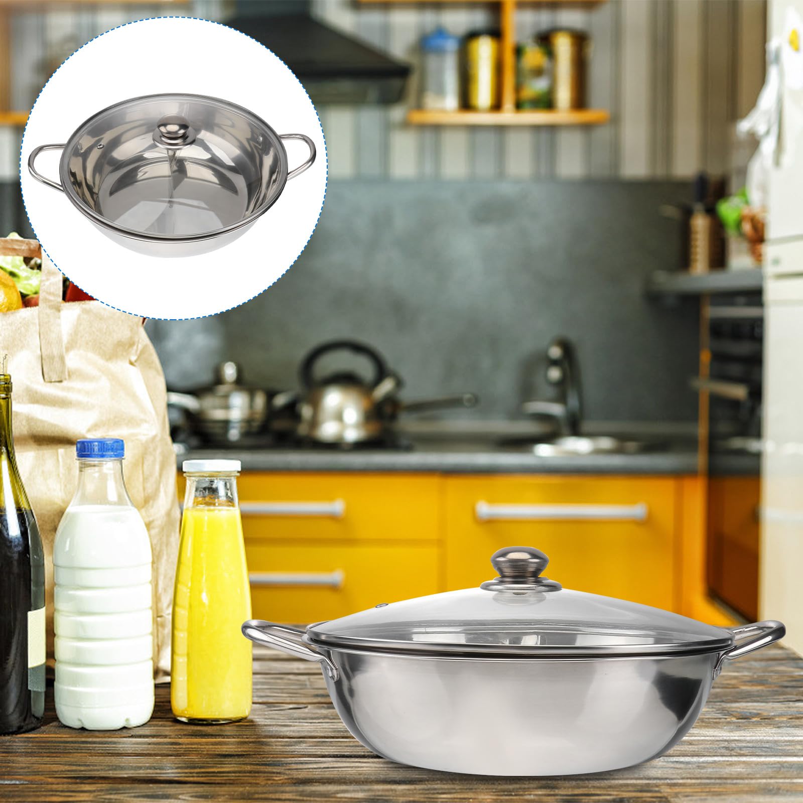 SHINEOFI Multifunktionaler Großer Griff aus Edelstahl Warmhaltetopf mit Trennwand Induktionsgeeignet für Familien und Freundespartys