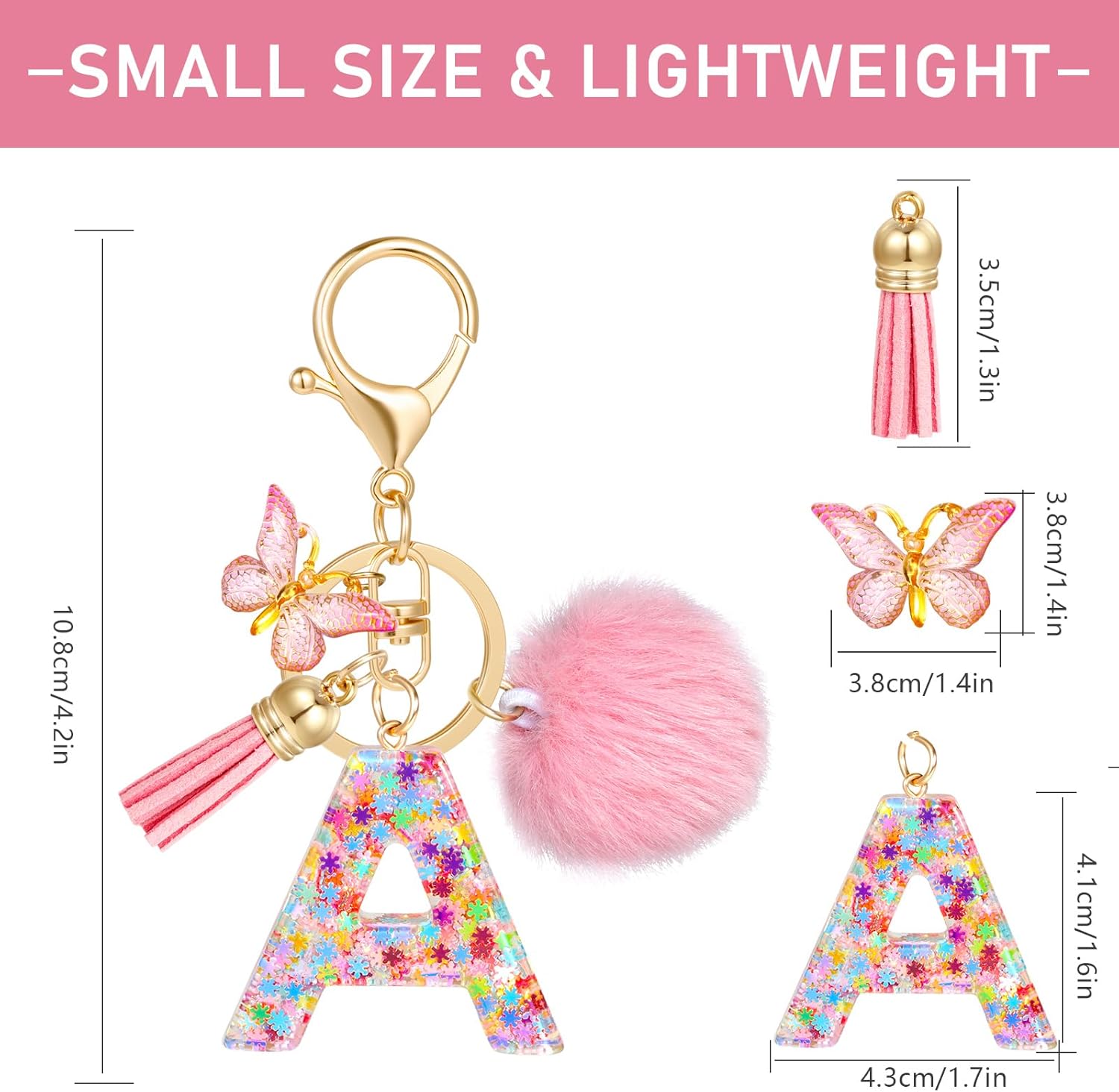 Pink Initial Letter Keychain,Cute Snowflake Sequins Key Chains for Girls Women Gift Handbag Decor - Image 4