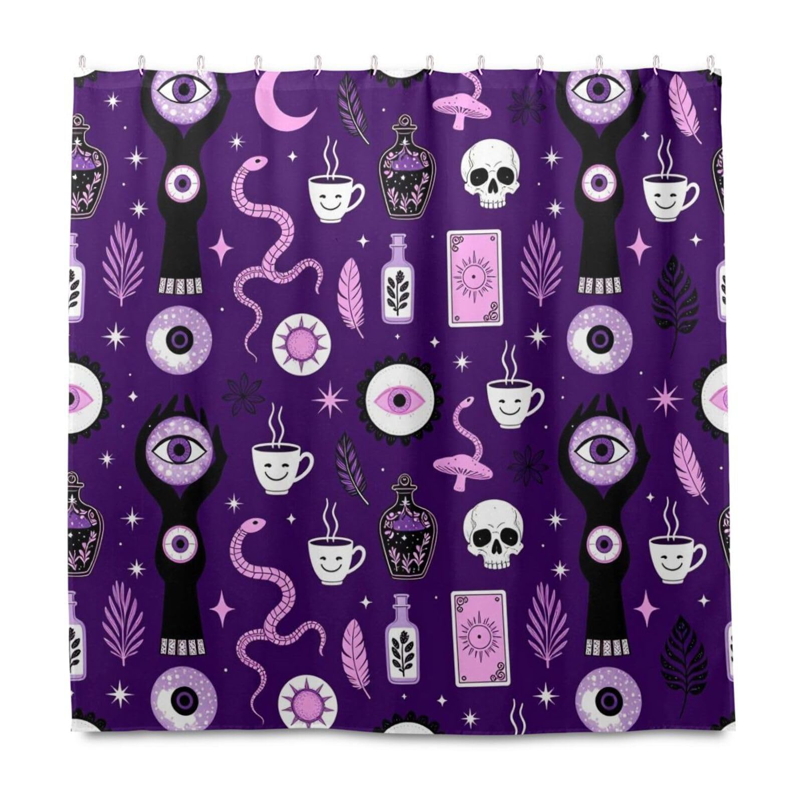 Rideau de douche en tissu imperméable violet 183x183 cm lavable motif sorcière
