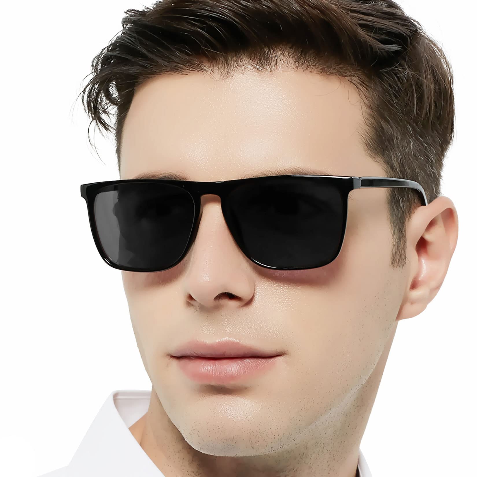 Mare Azzuro Men's Black Mare Azzueo Large Square Sunglasses Readers +1.5 Outdoor Big Sun Reading Glasses(, 1.50)