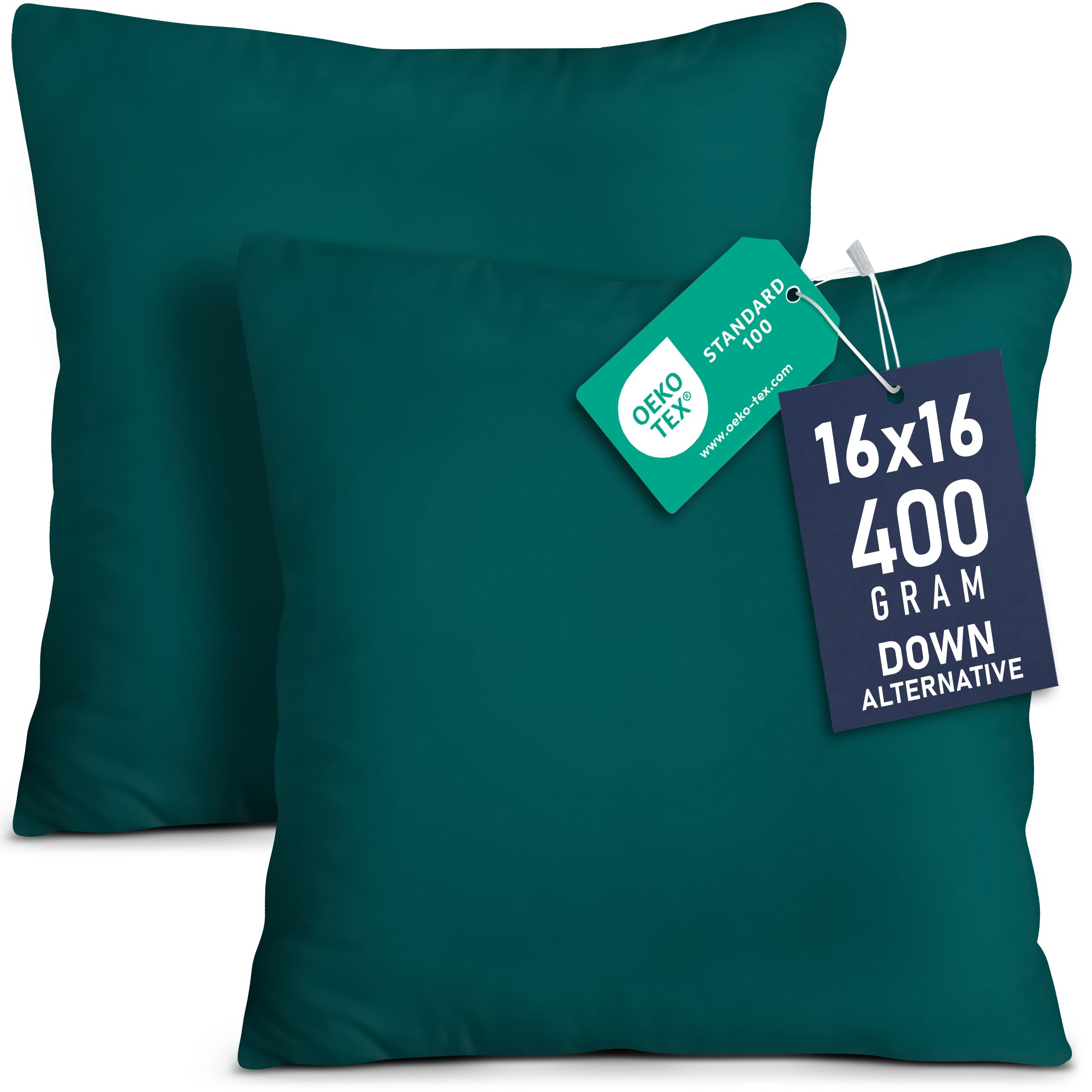 Utopia Bedding Throw Pillows Insert (Pack of 2, Dark Teal) - 16 x 16 Inches Bed and Couch Pillows - Indoor Decorative Pillow