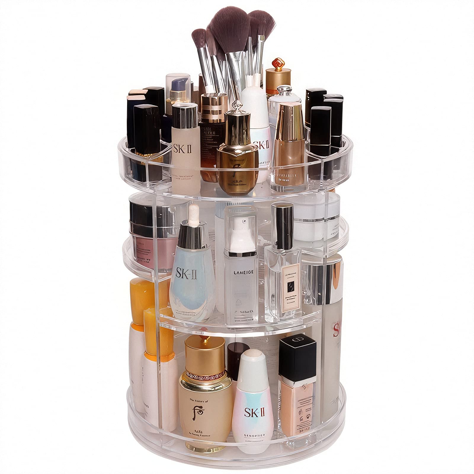 Molly Makeup Organizer 360 Degree Rotating Adjustable Cosmetic Storage Acrylic Clear Display Case with Large Capacity, Fits Jewelry,Makeup Brushes, Lipsticks and More(Exquisite Queen Big)