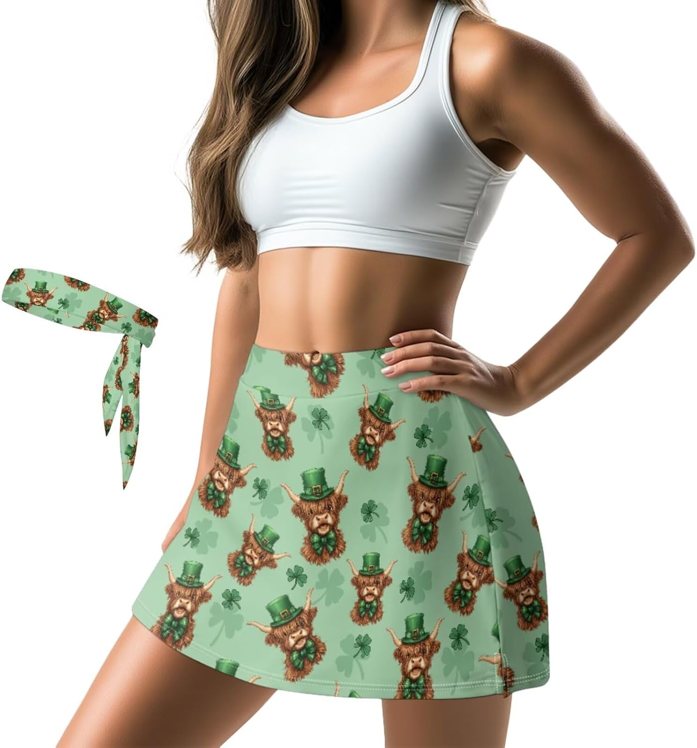 Belidome High Waisted Athletic Skorts for Women, Flowy Mini Tennis Skirt with Short Pockets Hair Control Head Tie XS-2XL