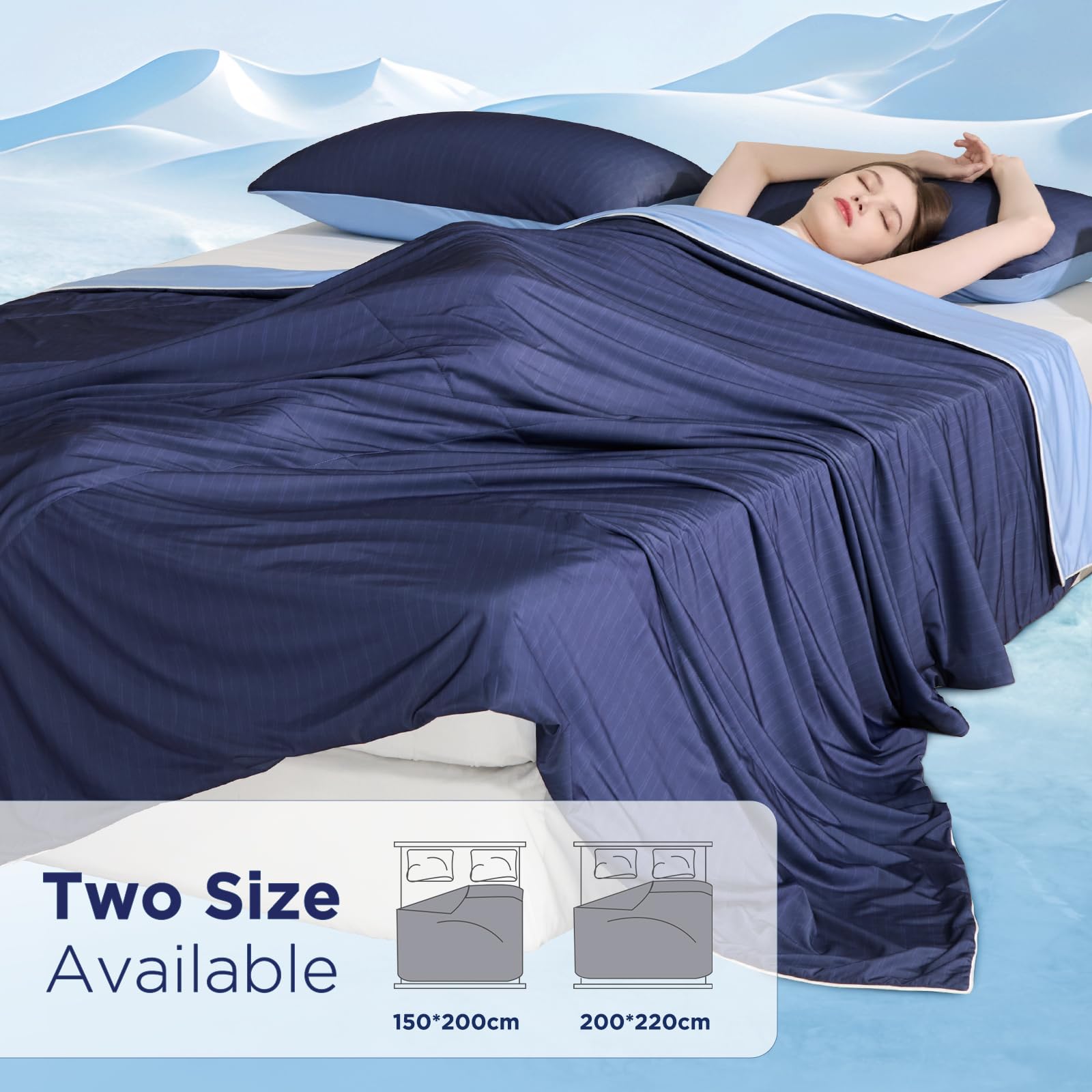 Luxear Koc chłodzący na lato, oddychający koc z Arc-Chill Q-MAX 0,5, lekki koc chłodzący na gorące noce – 200 x 220 cm, niebieski