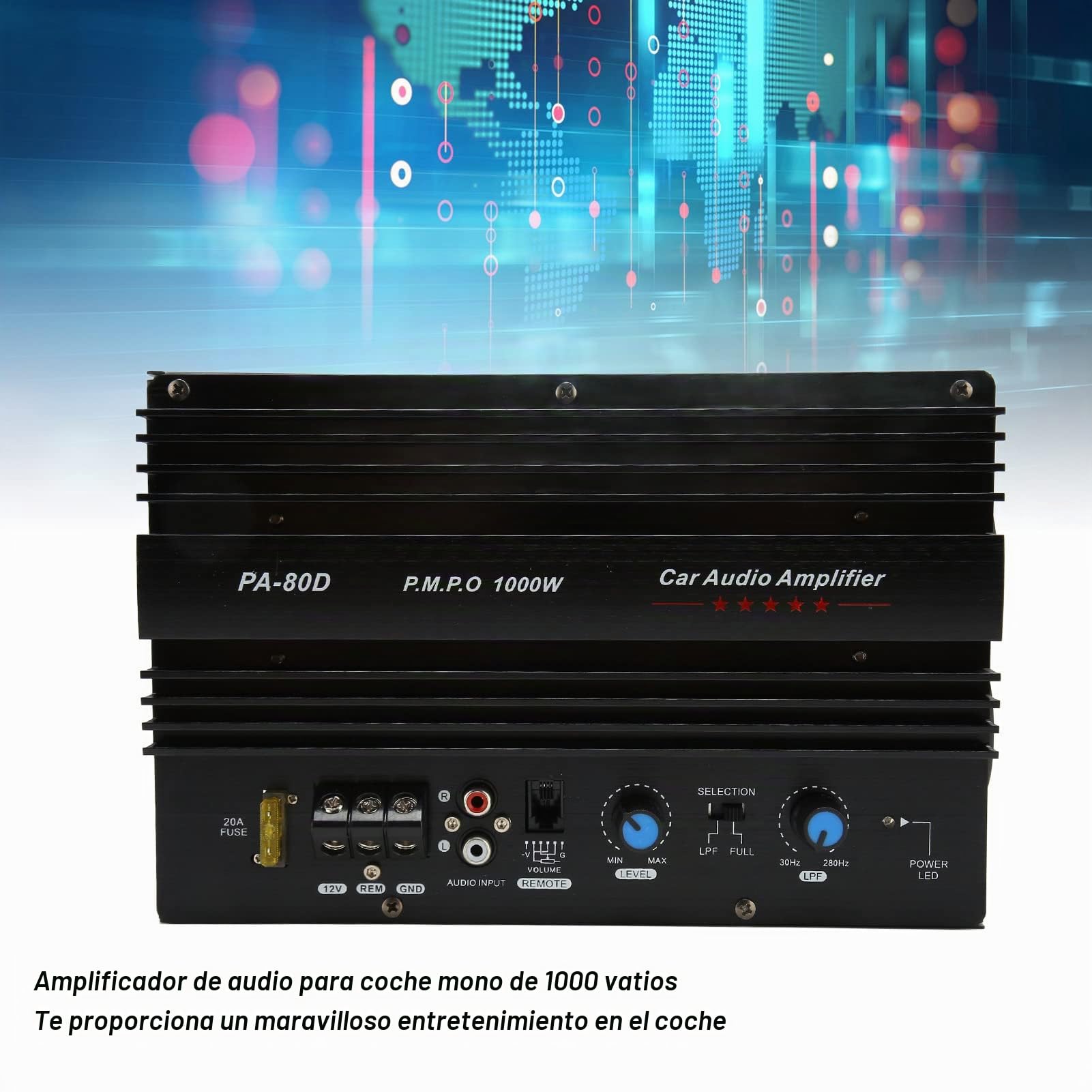 PA 80D 12V 1000W Mono Car Placa de Amplificador de Audio de Alta Potencia Subwoofers de Graves Potentes Amp para Altavoz de Coche