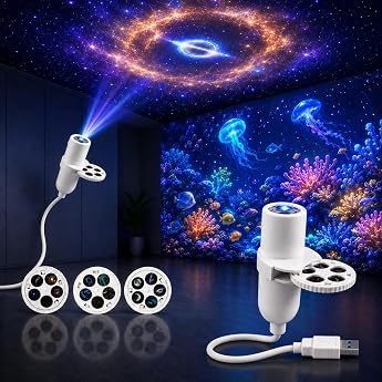 Starry Sky Projector Underwater World - Galaxy Projector Starry Sky Night Light 5-in-1 Plug and Play Ocean Projector Lamp 360  Rotating Gooseneck HD Star Projector with USB Connection [Energy Class D]