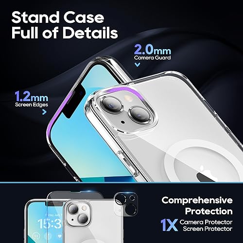 Miniatura 3 de Funda magnética para iPhone 13 de 6.1 pulgadas, soporte delgado con protector de pantalla compatible con Magsafe a prueba de golpes, transparente,