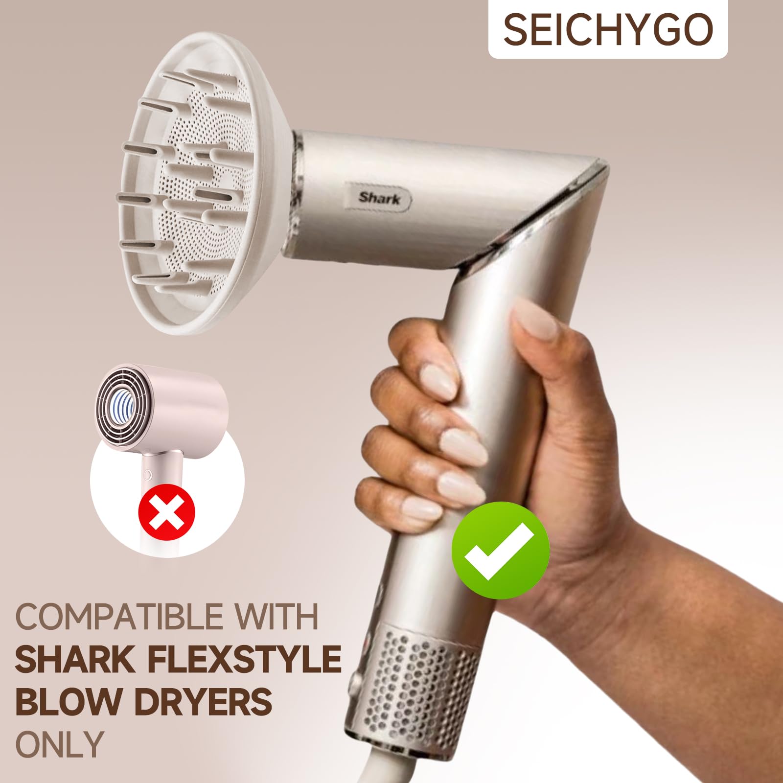 Accesorio difusor giratorio de 360° compatible con secadores de pelo Shark FlexStyle, herramienta de peinado, secadora de alisado de cabello, accesorios magnéticos para soplador, color beige 2
