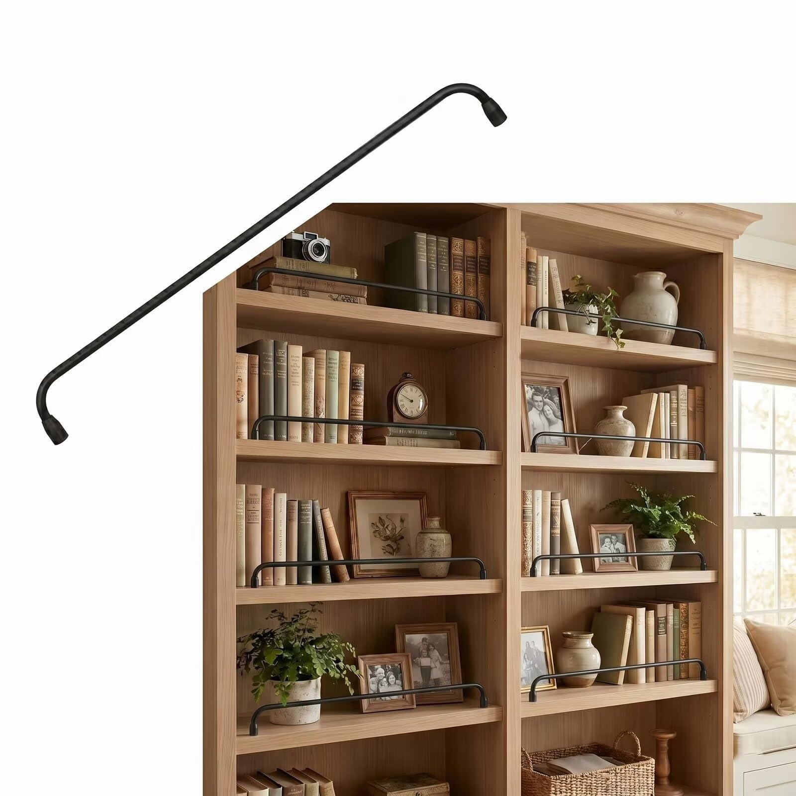 Aluminum Round Tube Railing Rod | Smooth Surface Won't Scratch Hands, Screw Mounted Guardrail for Bedroom Display Shelves(Black,18in(46cm))
