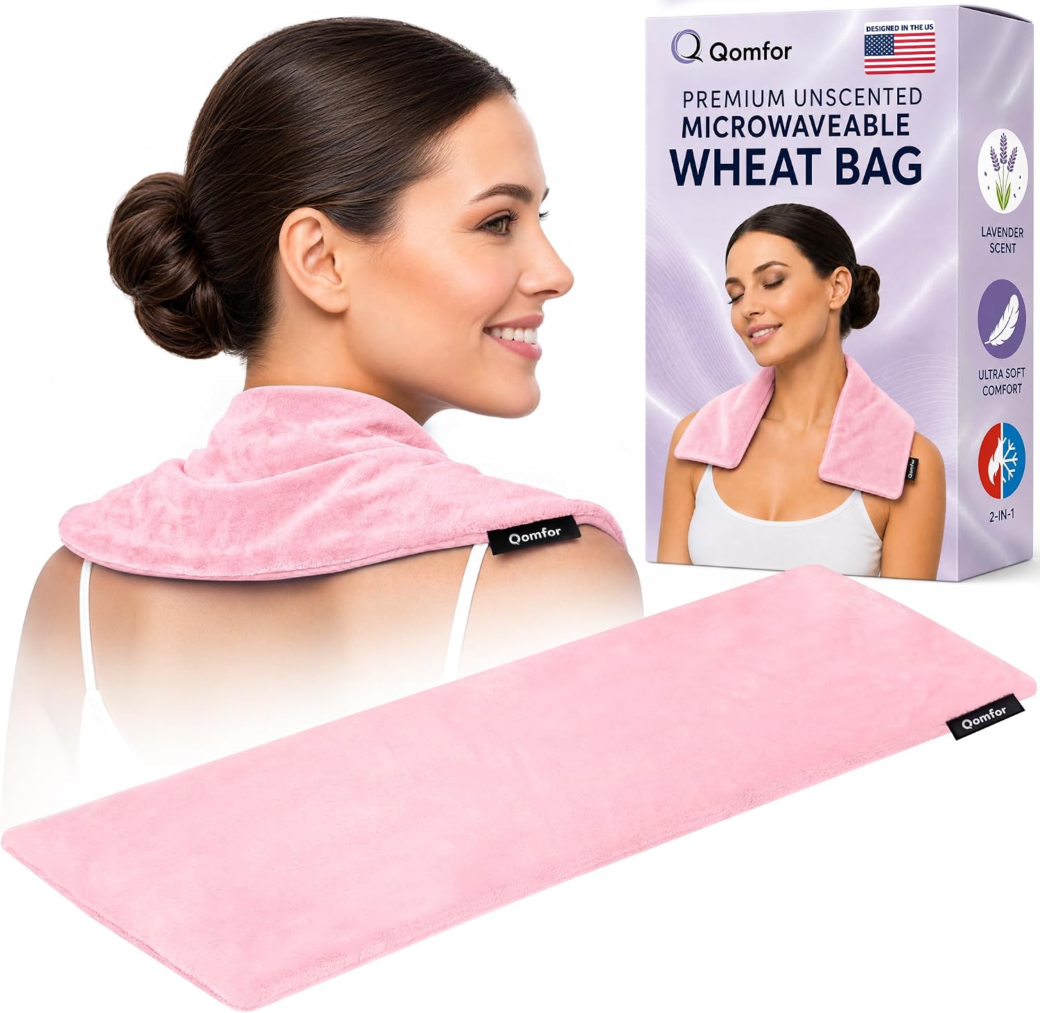 Qomfor - Microwavable Heating Pad - Gray - Lavender Scented Heat Pack - Therapeutic Heat Wrap for Neck, Shoulders & Period Cramps Pain Relief - Reusable Hot/Cold Therapy Bag