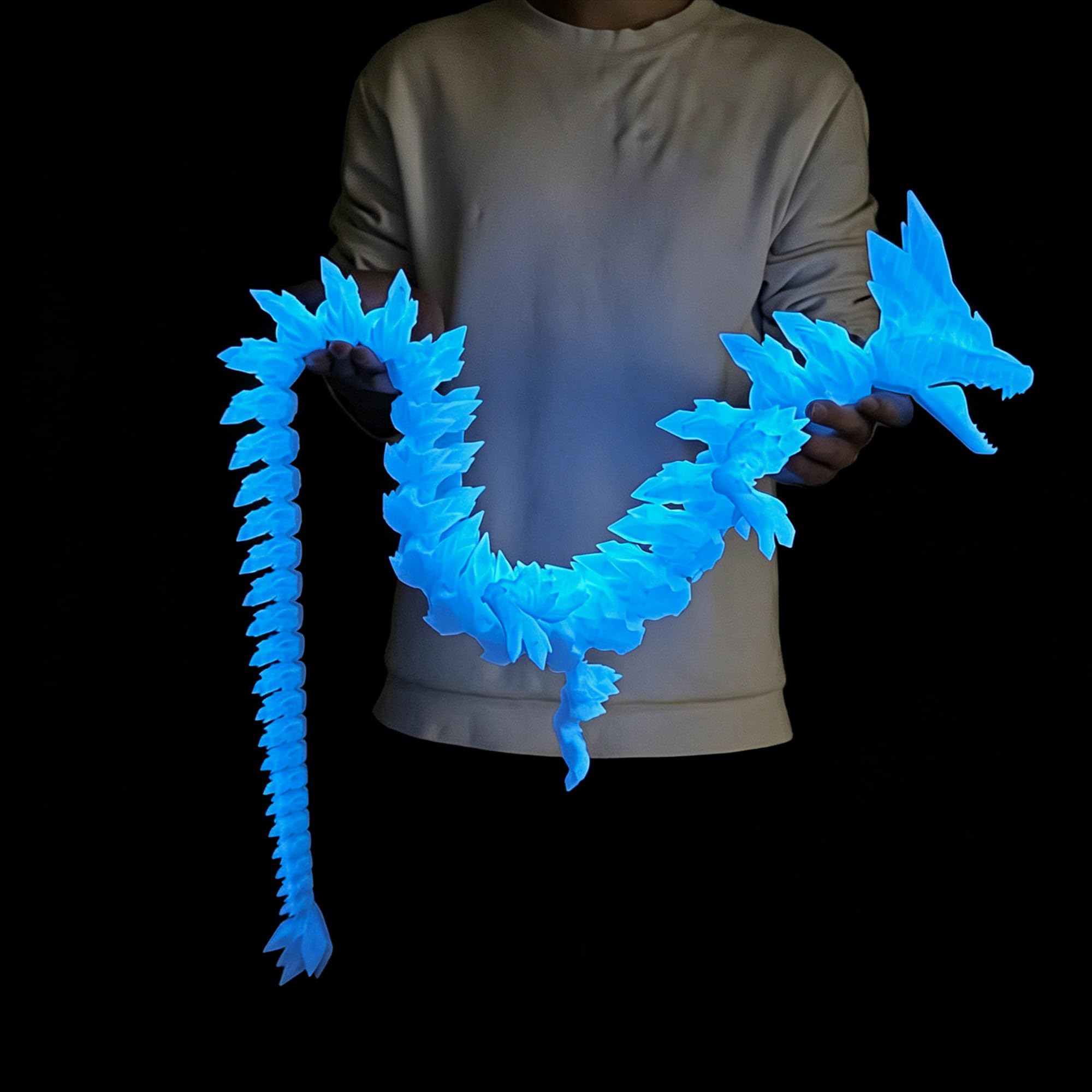 BANPIWOLG 48.82inch Super Large 3D Printed Crystal Dragon,Movable Mouth,Flexible Joint Animal lacertid Figurines, Home Office Decor,Fidget Toy for Adults Teens Boy Festival Gifts (Luminous Blue)