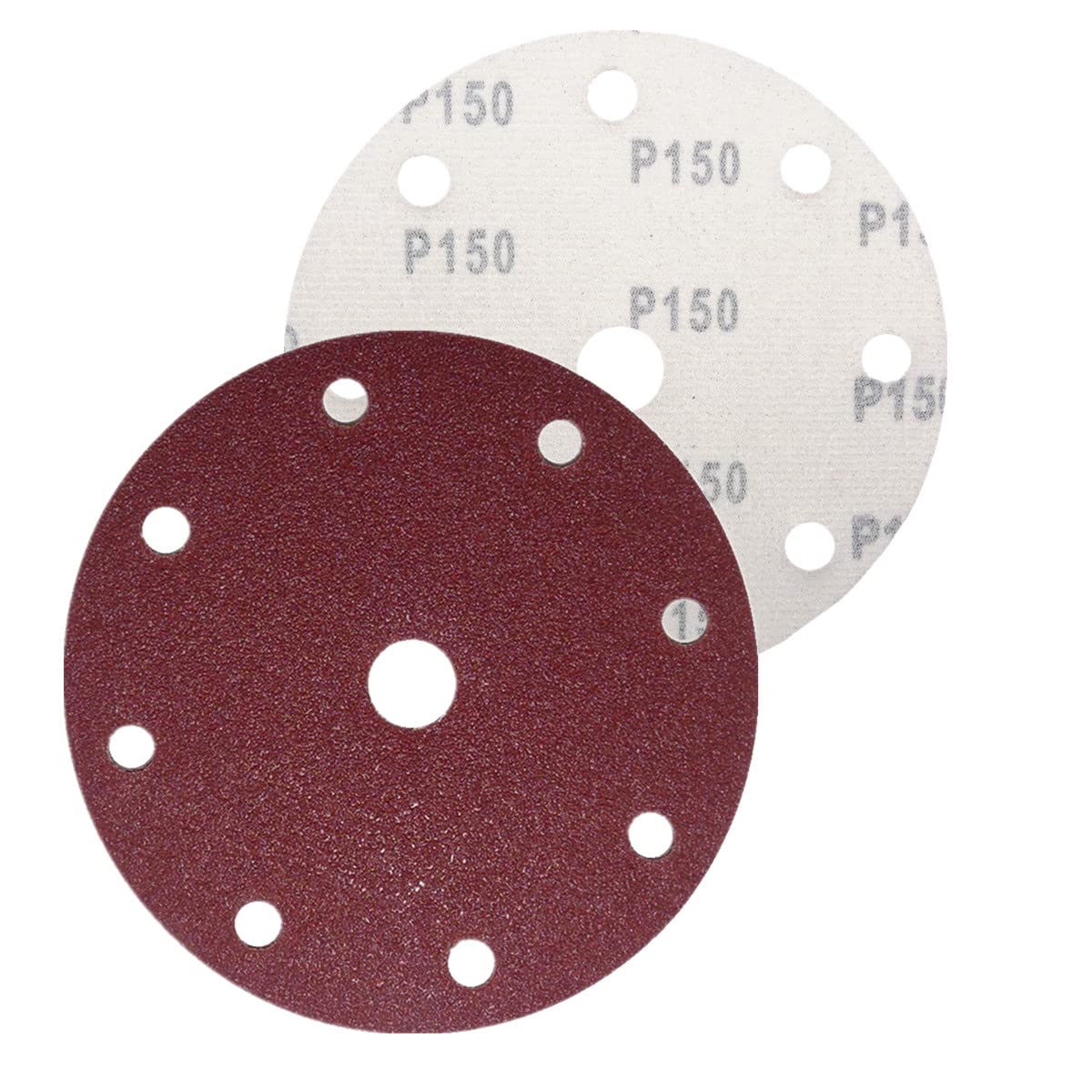 Discos de lija excéntricos (25 unidades, 150 mm de diámetro, 9 agujeros, grano P150)