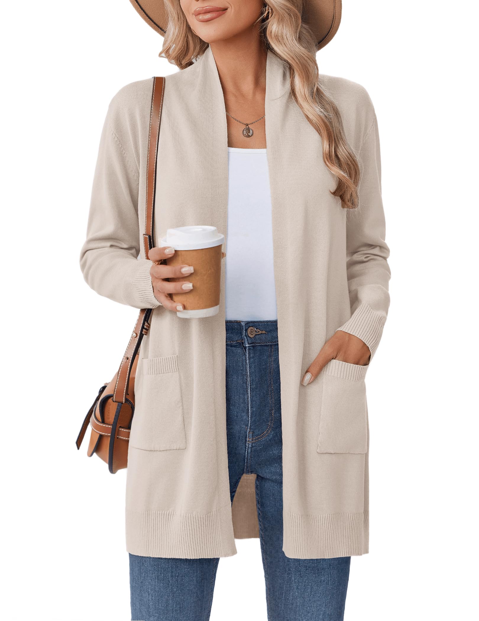 Zeagoo Women Long Cardigan Sweaters Lightweight Open Front Duster Knit Fashion Sweater Coats Trendy Cardigans with Pocket