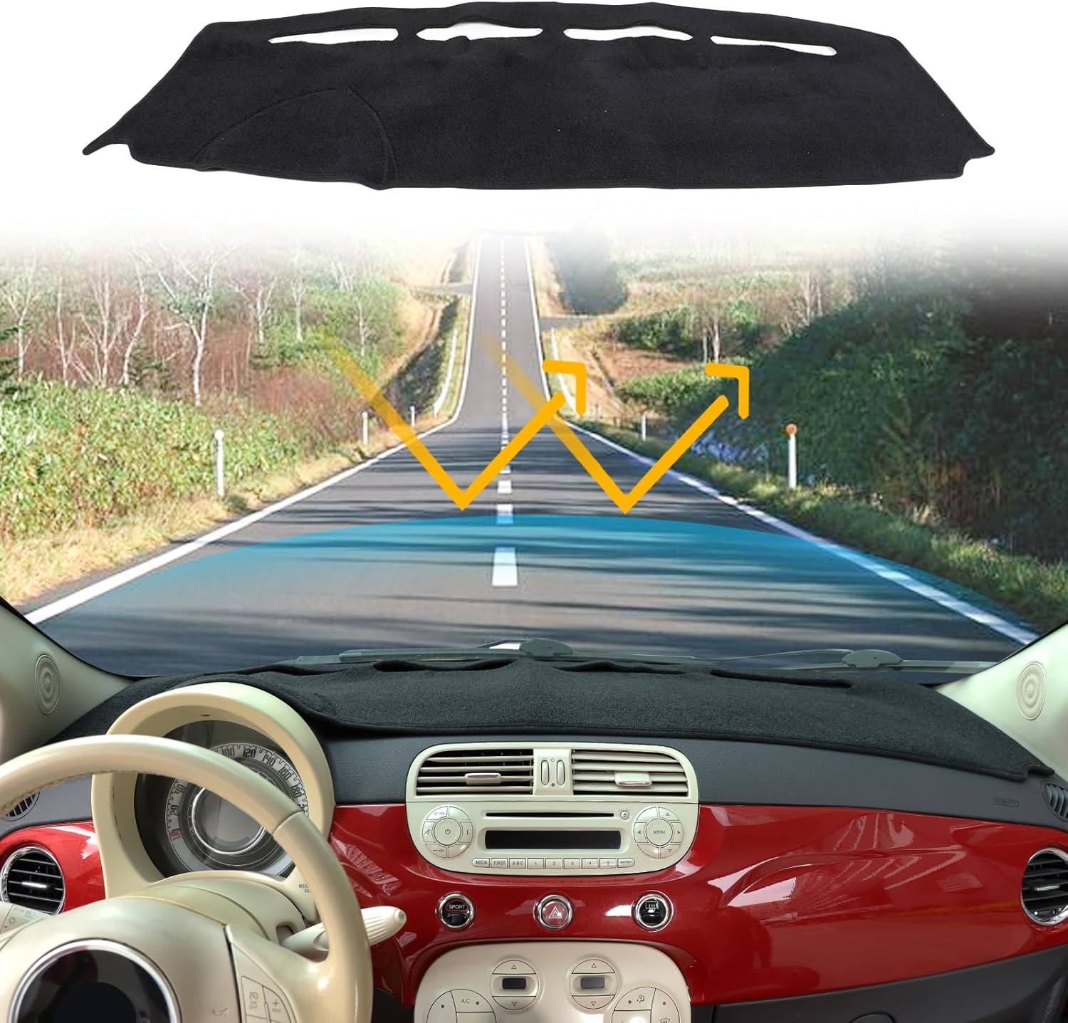 LLKUANG Dash Cover Mat Dash Mat Compatible with Fiat 500 2008-2023 Polyester Car Dashboard Cover Sun Shade Pad Anti-Slip Dash Board Accessories Dashmat Cover Mat (Grey)