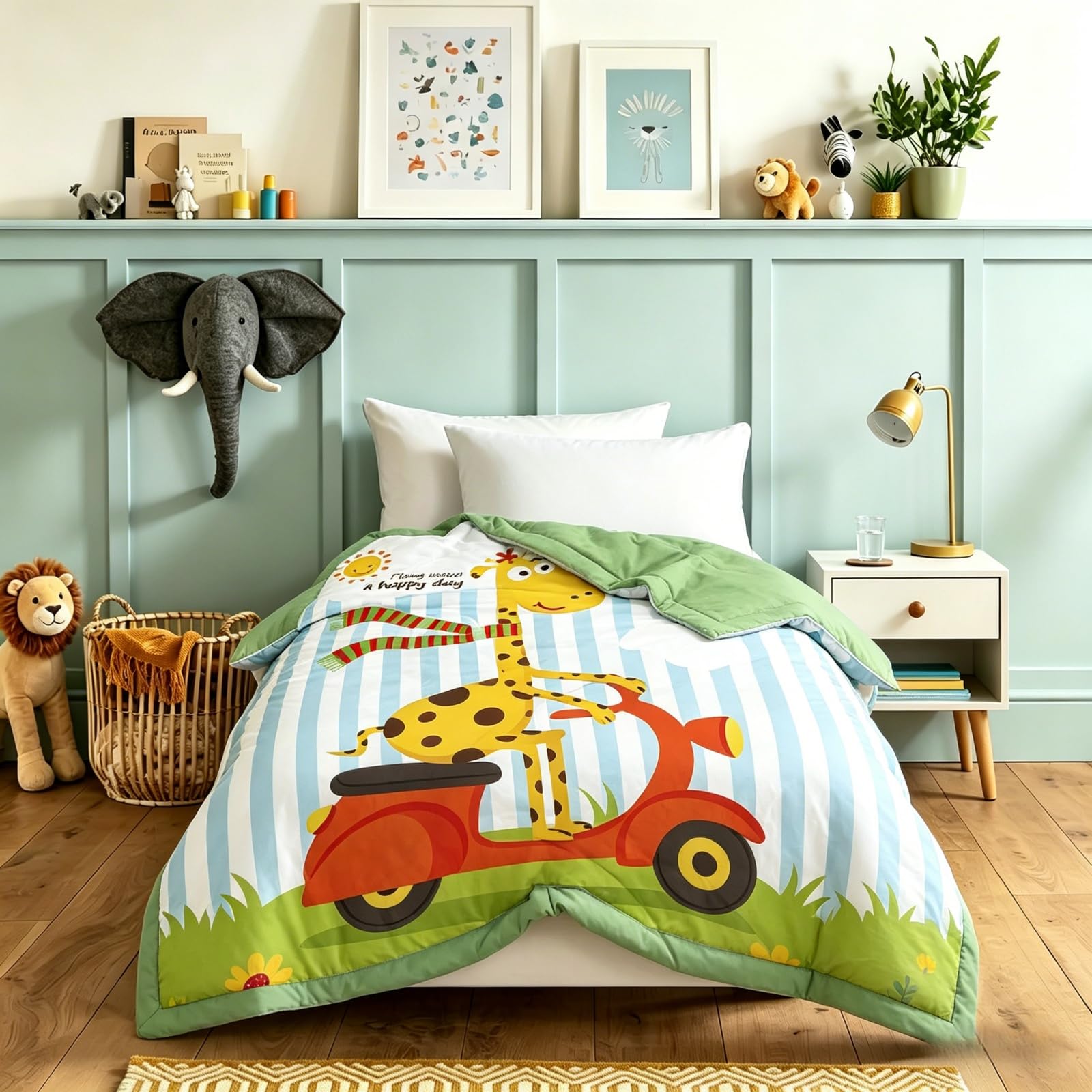 Odot Coverless Duvet Kids Toddler 2.5 Tog for Single, Summer Coverless Duvet No Cover Needed Lightweight Breathable Soft Cosy Cold Quilt Blanket for Boys and Girls (Giraffe,120x150cm)