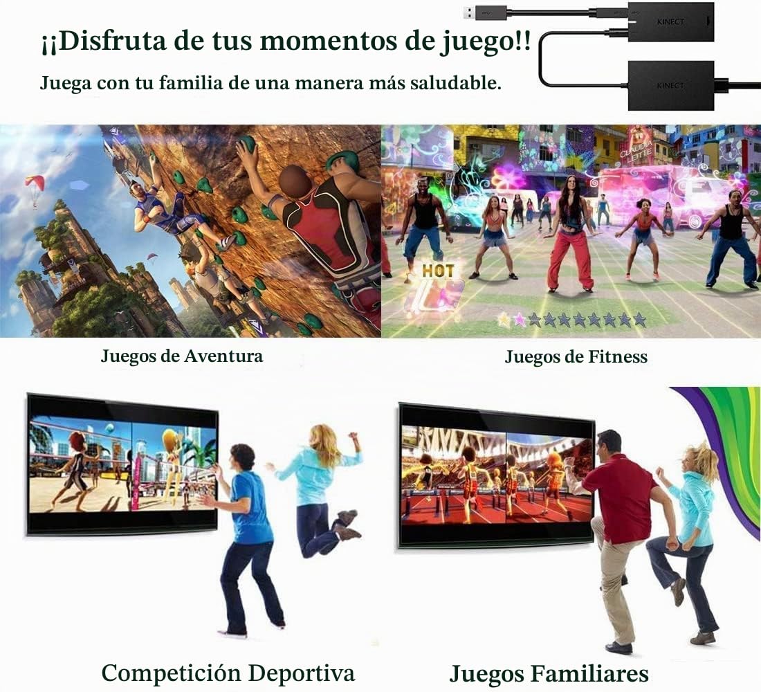 Kinect - Adaptador para Xbox One S/X y Windows 8/8.1/10 PC, Microsoft Kinect 2.0 Sensor fuente de alimentación con enchufe europeo