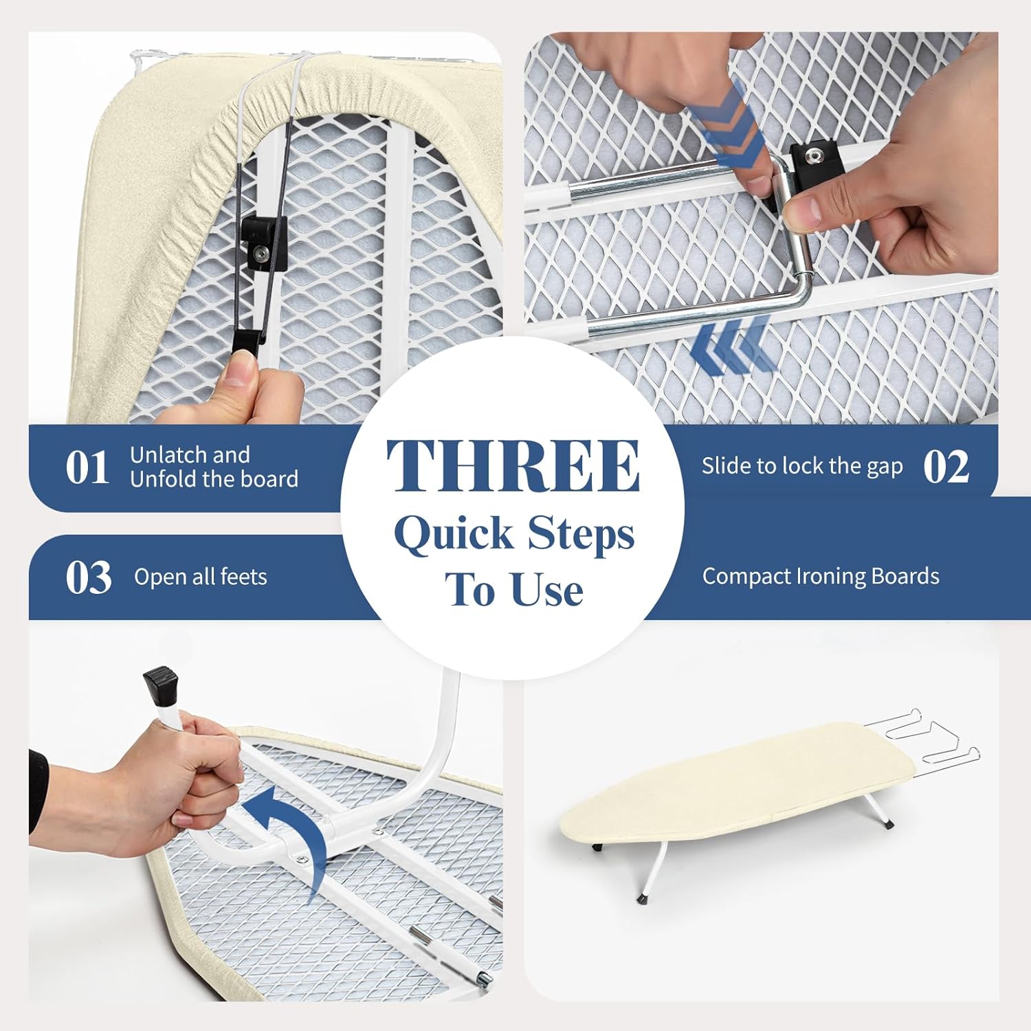Mini Ironing Board with Iron Rest, Small Iron Board Foldable with Heat Resistant Cover, BlissBoard Tabletop Compact Iron Table for Dorms, Aprtment and Travel, 32"x12", Ivory