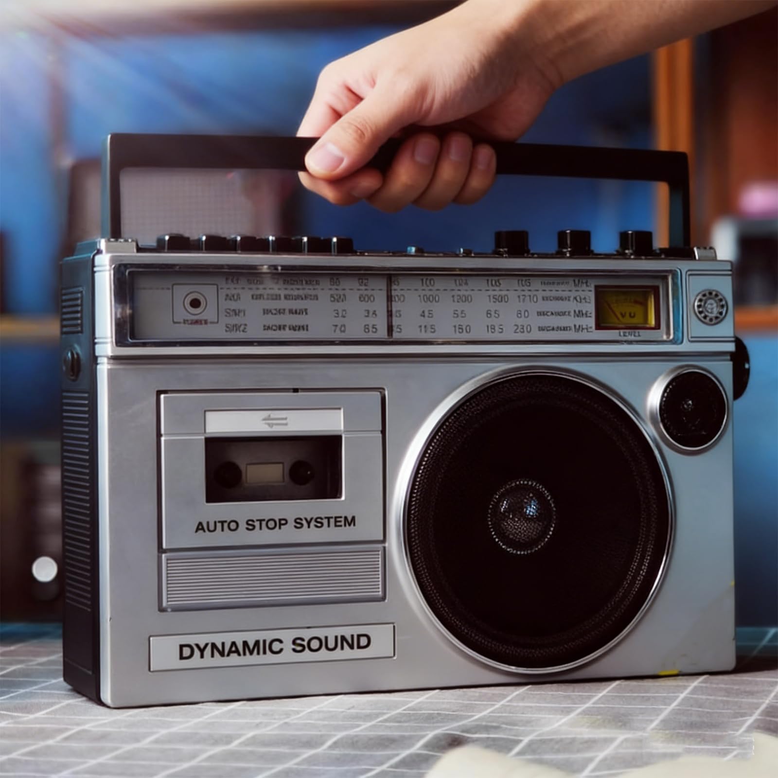 Lettore CD a cassetta retrò, stile classico anni '80, con Bluetooth, registratore a nastro, radio AM/FM, ingresso SD/USB, per viaggi e eventi di danza