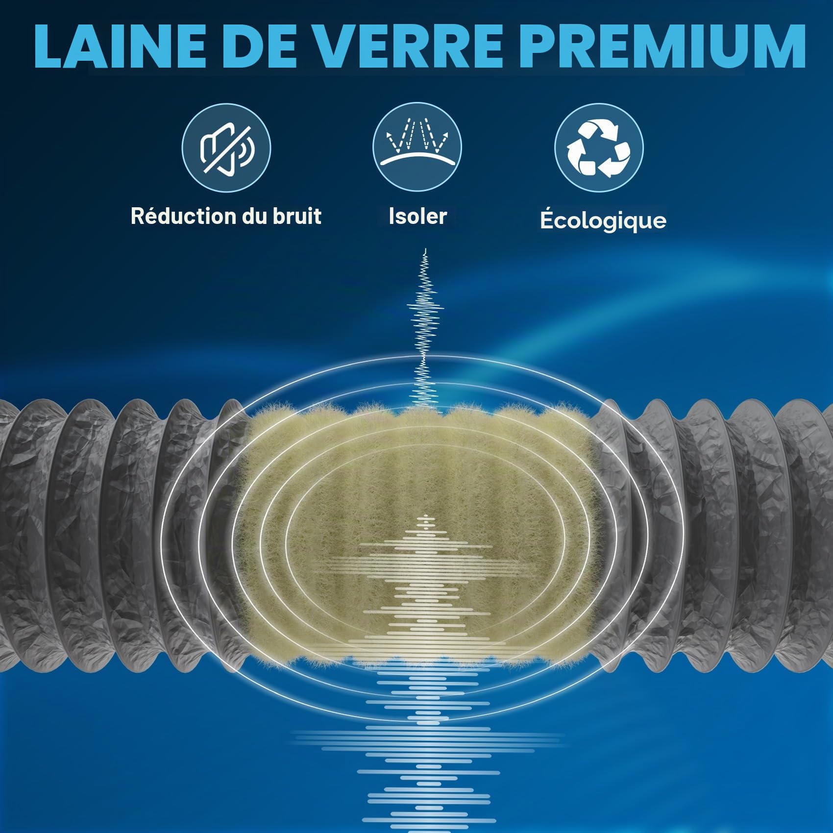 Hon&Guan Tuyau d'évacuation d'air en Aluminium - Isolant Thermique et Acoustique 105-110 mm Conduit Tube de Ventilation Flexible pour Climatisation, Aérateur, Sèche-linge, Hotte (ø 100 mm*1.2 m)