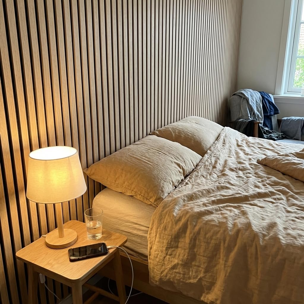 Panneau Acoustique Mural Chêne – Lot de 4 Panneaux Muraux à Lattes MDF Finition Bois – Revêtement Mural Décoratif & Correction Acoustique – Salon, Chambre, Bureau, Home Studio – 240 x 60 cm, 11 mm | Décoration murale et correction acoustique en un seul pr