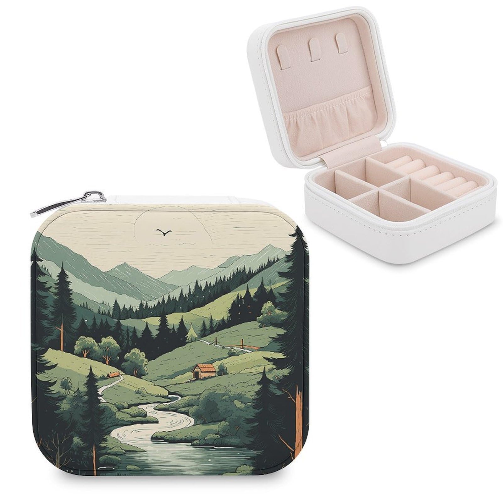 FekiLoot Outdoor Landscape Jewelry Case Personalized Leather Jewelry Box Mini Travel Jewelry Case Small Portable Jewelry Organizer for Ring Earrings Necklace Bracelet