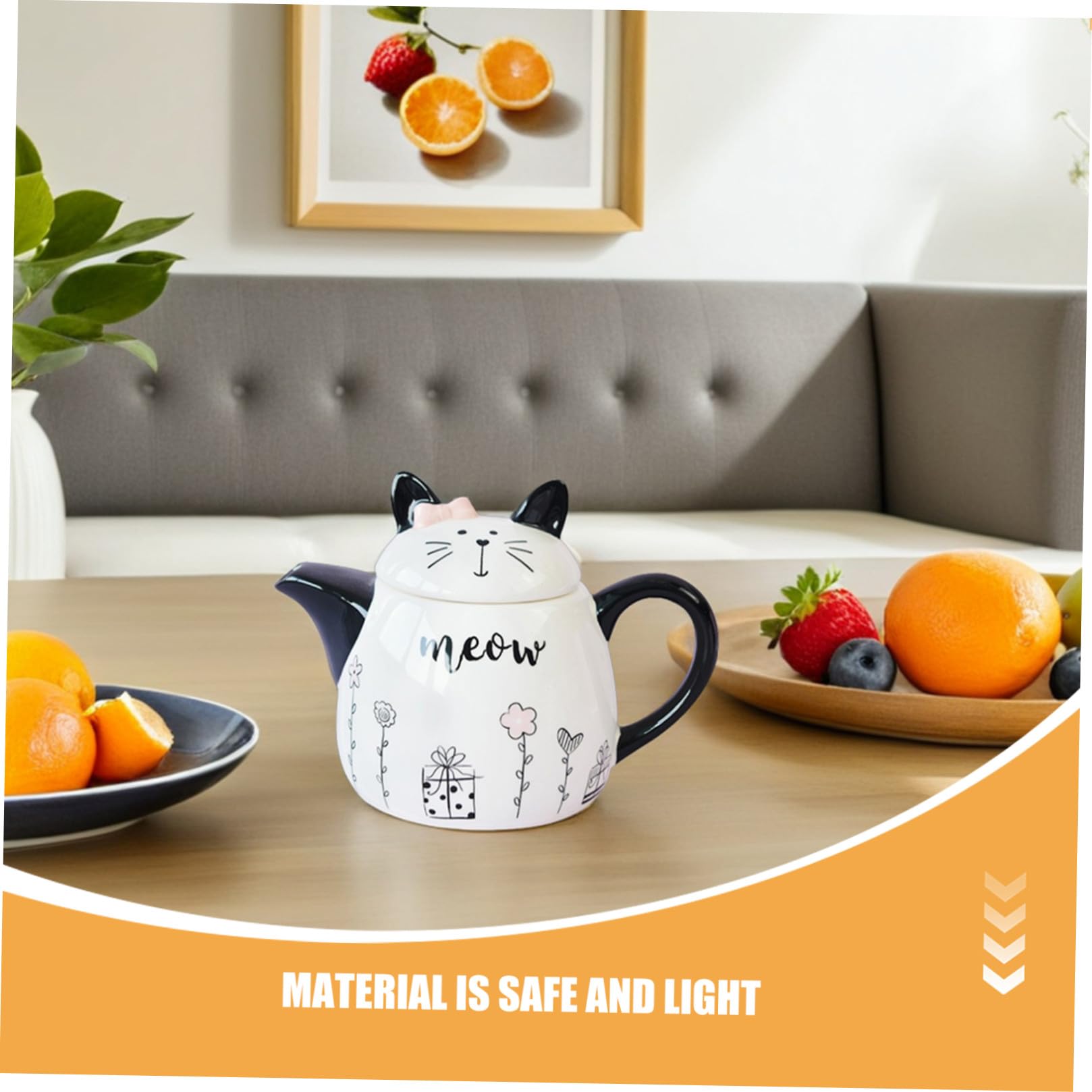Tetera de Cerámica Portátil Forma de Gato Decorativo Diseño Ergonómico con Bordes Suaves para Amantes del Té y Regalo Práctico para Aficionados Mascotas y Té