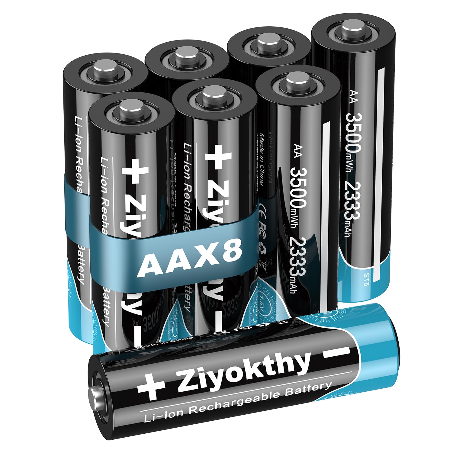 Ziyokthy USB Rechargeable AA Batteries with Charger, 8 Pack 1.5V AA Lithium Batteries 3500mWh 3.5A High Power Double A Battery, 2H Fast Charging 1200 Cycles Long Lasting for Blink Camera Flashlight