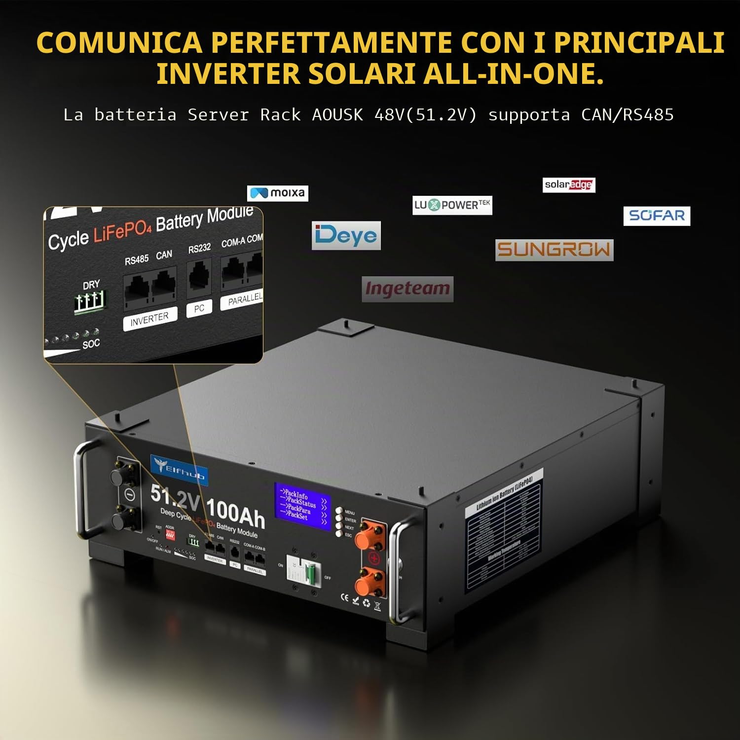 LiFePO4 48V 200Ah Bluetooth con BMS da 100A (confezione da 2 da 48V 100 Ah), batteria al litio da 10,24kWh 48V per armadietto solare per impianto solare completo, impianto fotovoltaico, camper