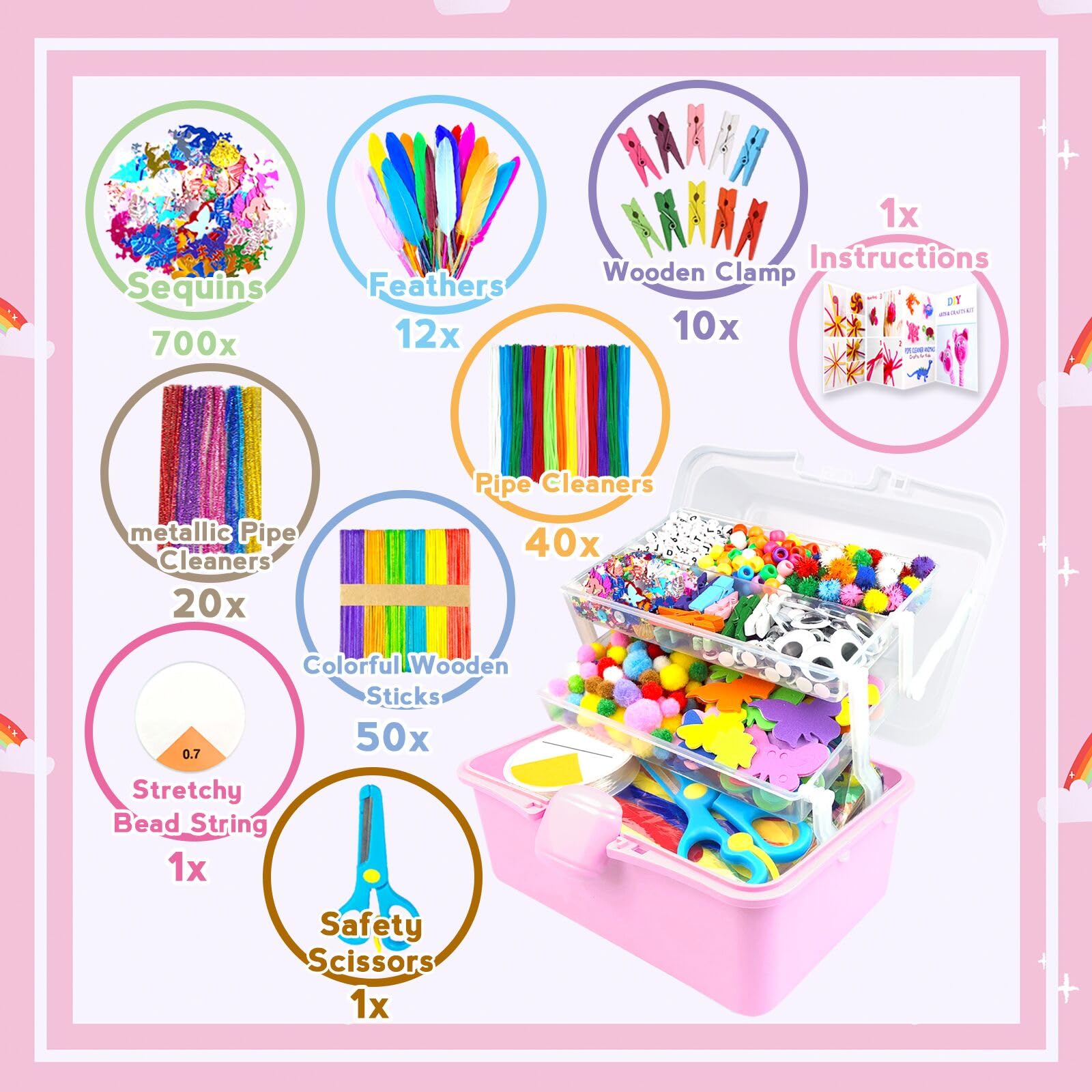 3000 Pezzi Lavoretti Creativi per Bambini, DIY Art Craft Set Scovolini Colorati per Lavoretti, Mestiere Fai da Te Decorazioni, Kit Creativo Giochi Giocattoli Regali Ragazze e Ragazzi 4-8, 8-12 Anni