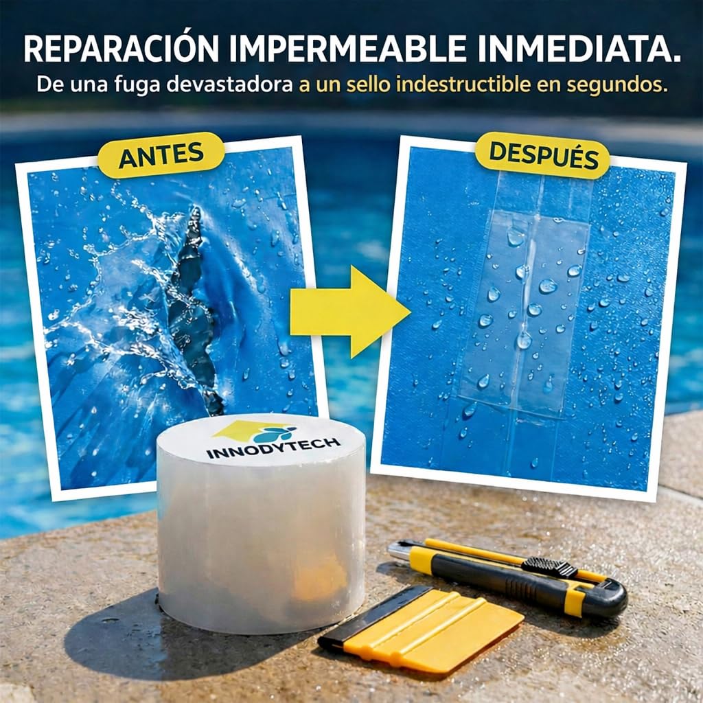 Cinta impermeable autoadhesiva (10 cm x 1,5 m), cinta adhesiva impermeable de PVC, sellador fugas agua ideal para hogar, jardín o camping, repara fugas, grietas y roturas en segundos sin esfuerzo