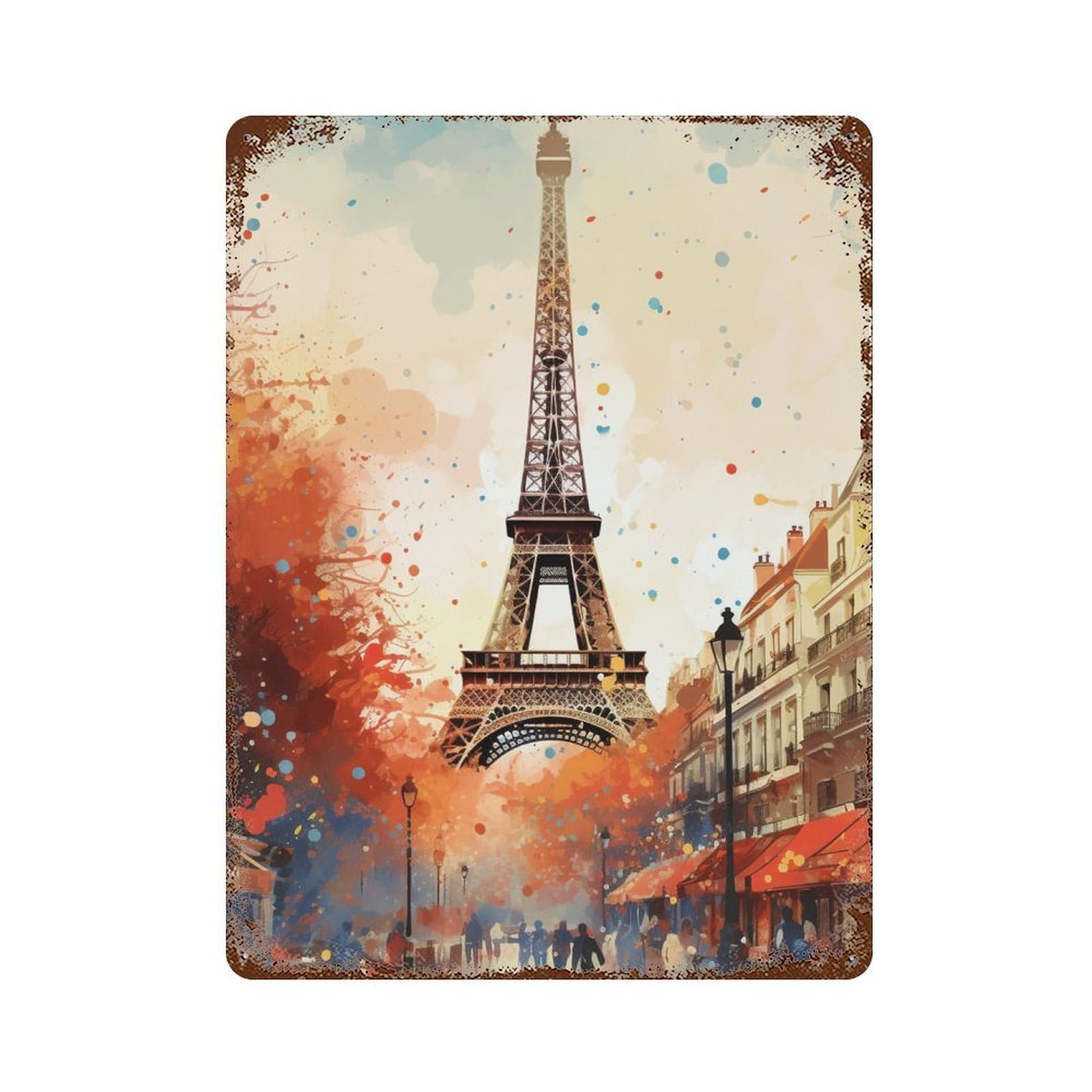 Garage Style Eiffel Tower Paris Art Print Distressed Metal Wall Sign 15.7"x11.8", Farmhouse Wall Decor for Bar And Workshop