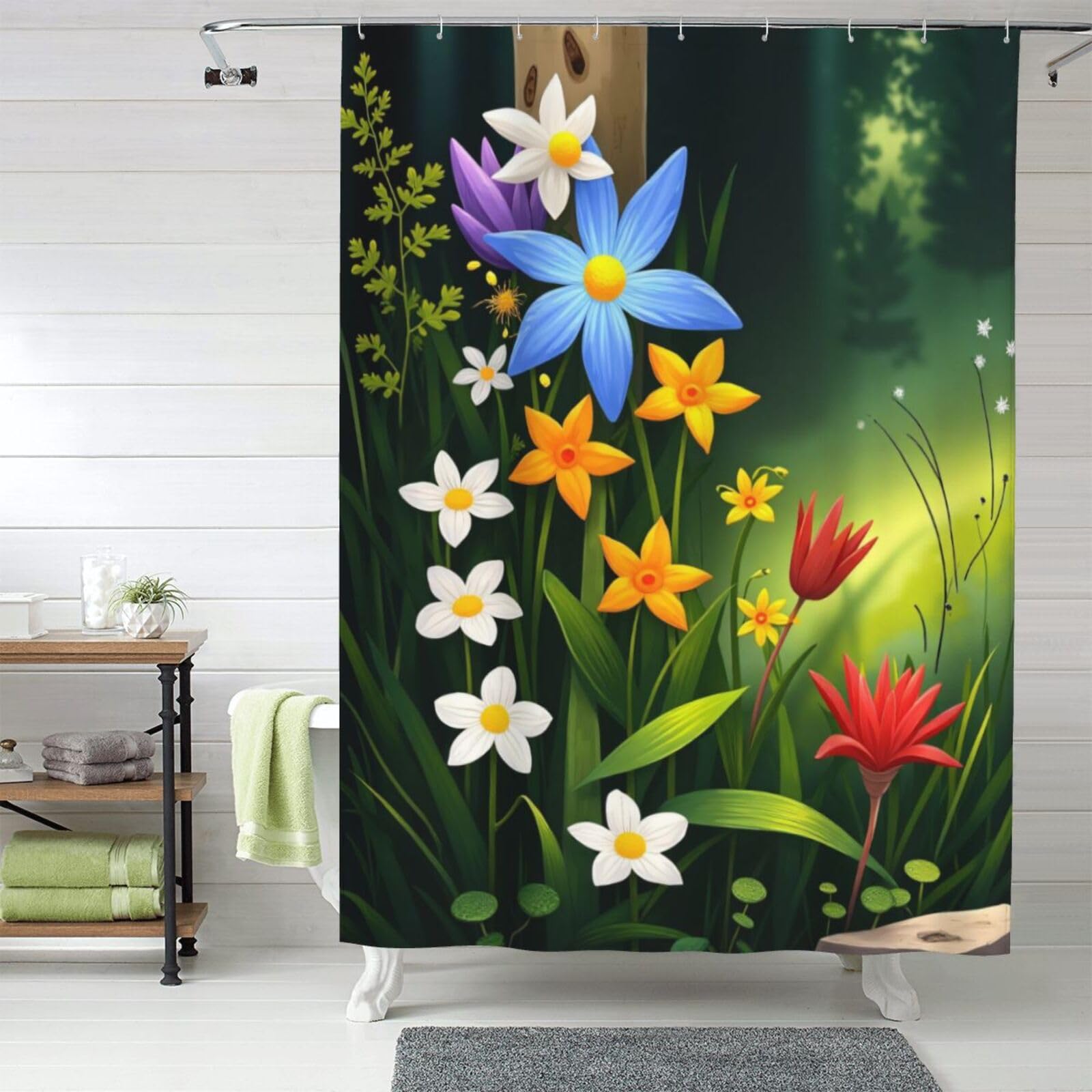 Rideau de douche imprimé floral n° 371 pour une salle de bain moderne et lavable