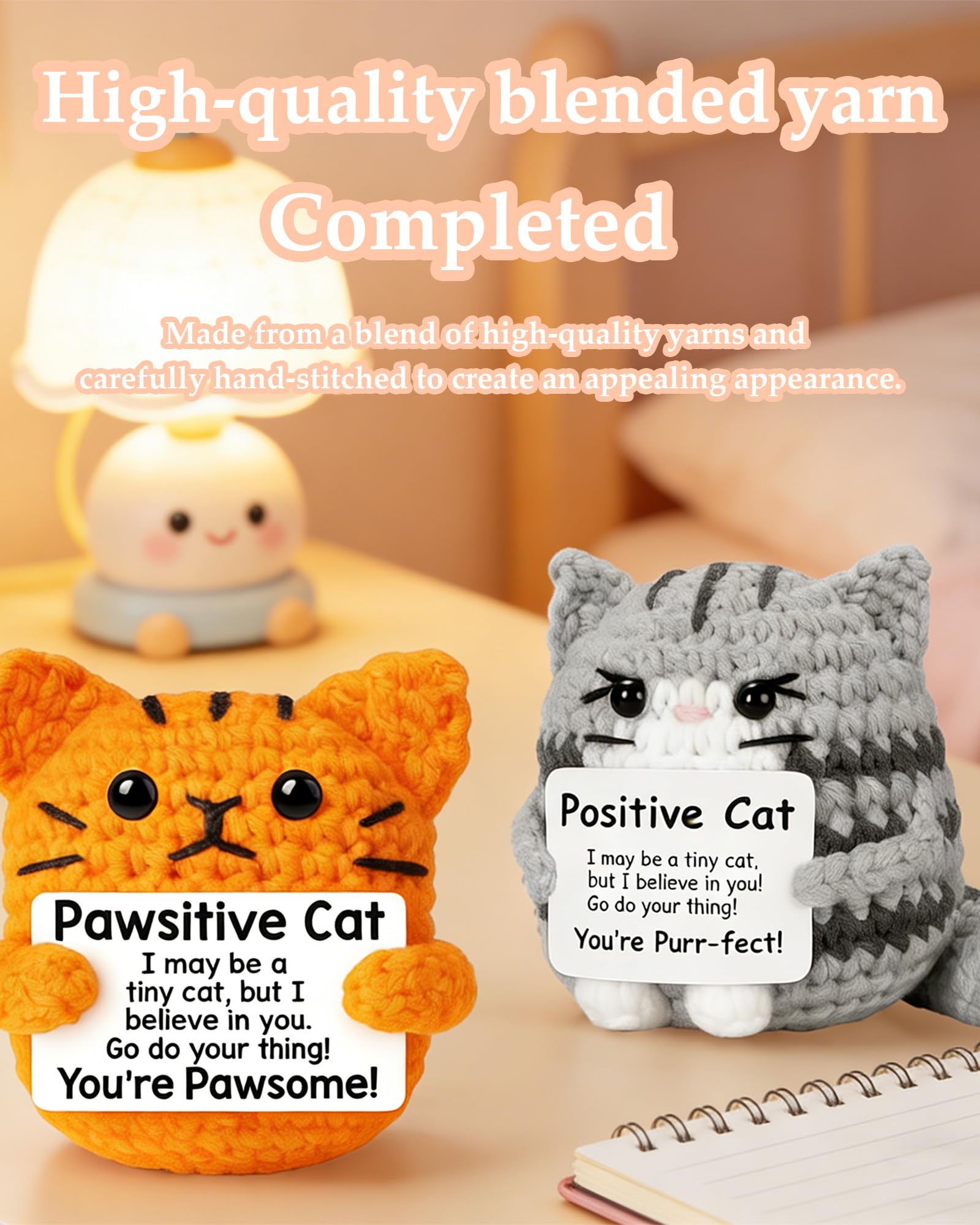 Gato Positivo 2 Piezas, Amuleto de la Suerte con Tarjeta de Aliento, Apoyo Emocional, Portador de Suerte, Patata Positiva Buena Recuperación Regalos para Niños y Niñas