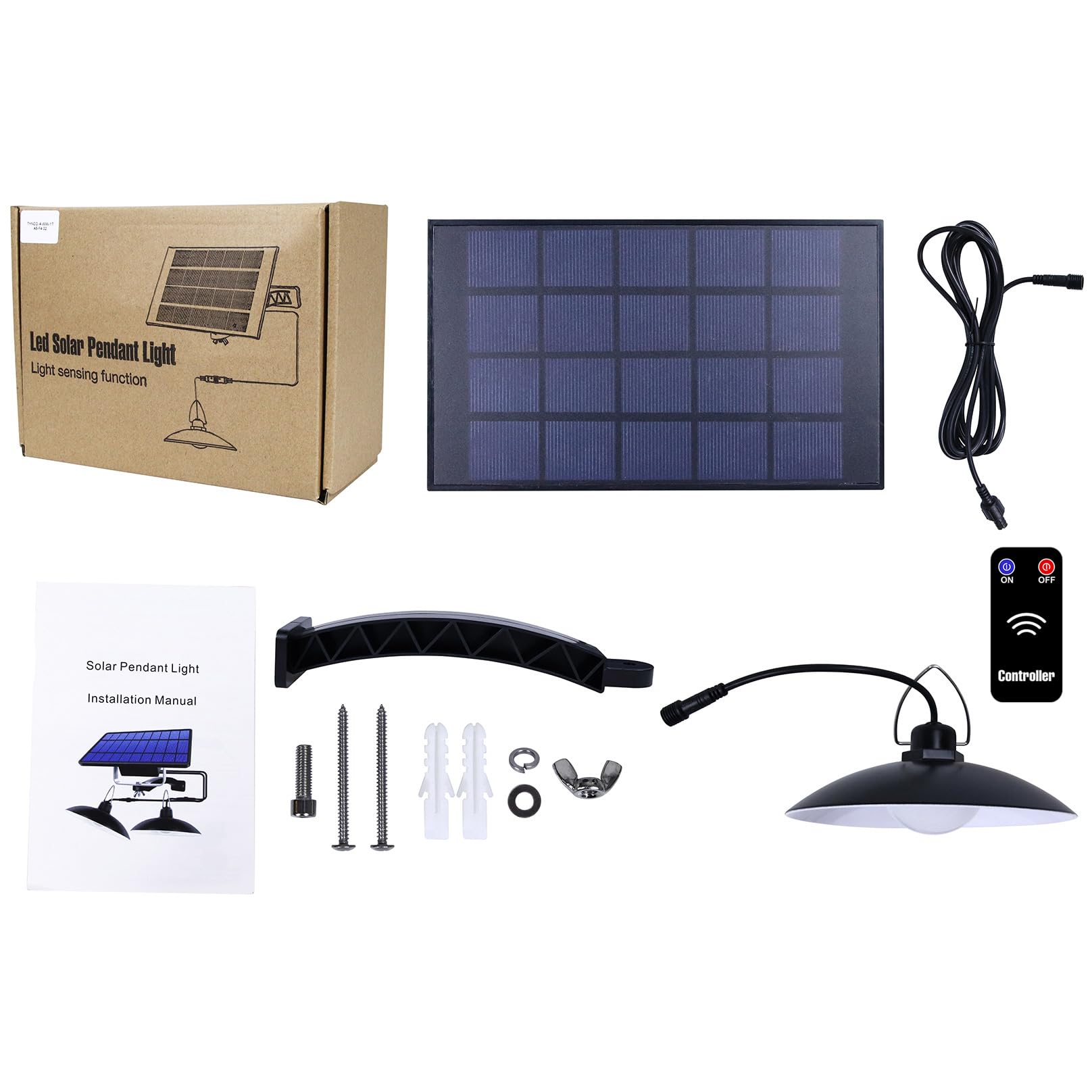 Solarne lampy wiszące z pilotem zdalnego sterowania, wodoodporne światło solarne IP65, 20 LED, 260 lm, 3000 K, oświetlenie bezpieczeństwa, do użytku na zewnątrz, do domu, na podwórko, 1 głowica