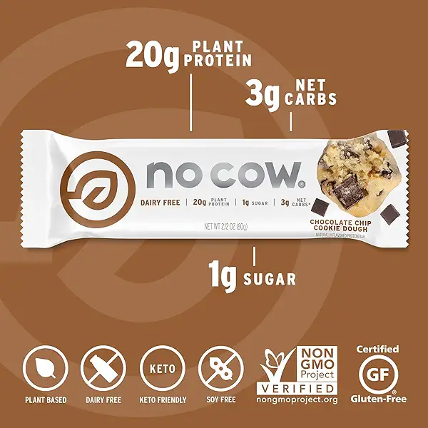 No Cow Chocolate Chip Cookie Dough Protein Bar, 2.12 OZ 5
