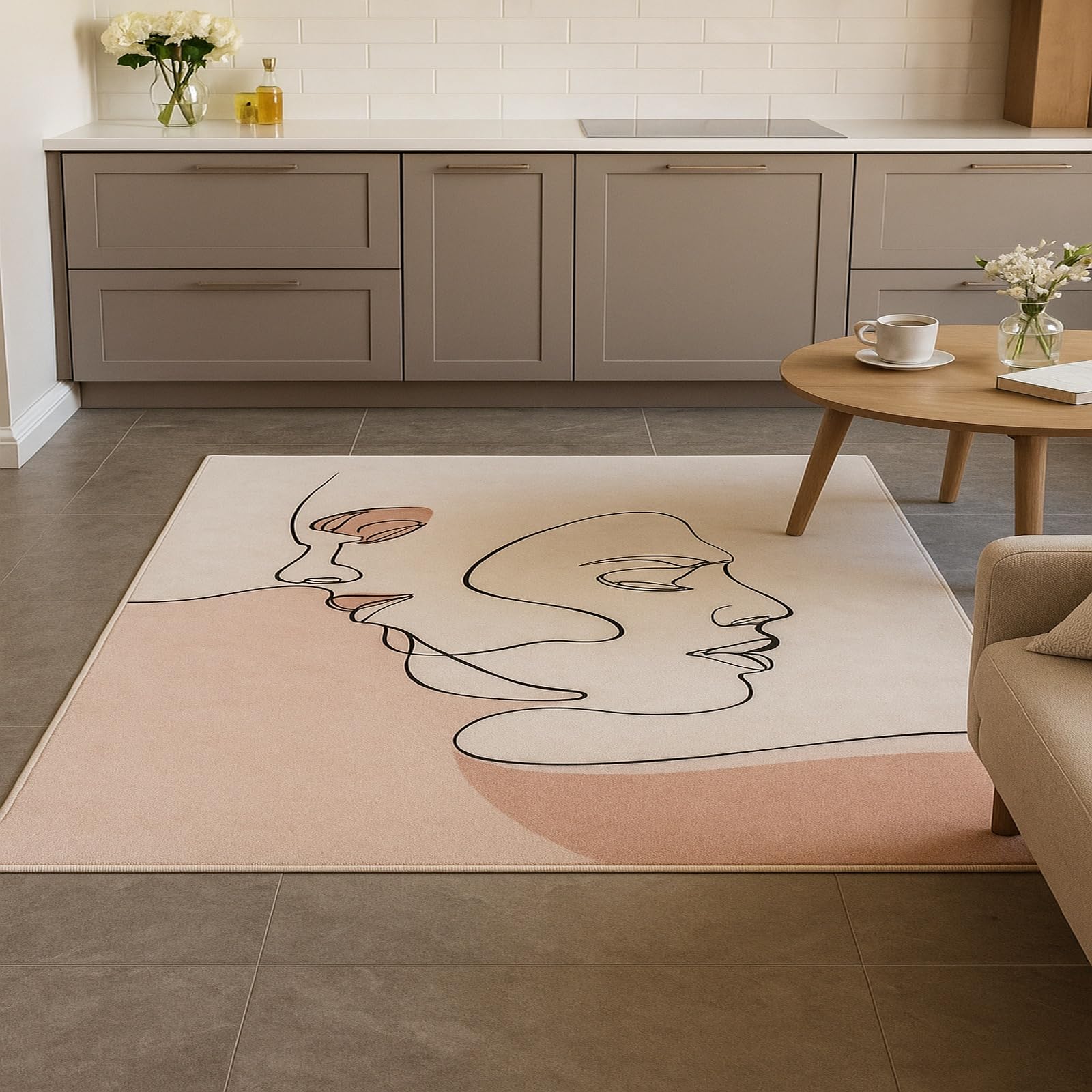 Dywan do salonu, 120 x 200 cm, nowoczesny, biały, czarna brzoskwinia, nadaje się do prania, dywan do salonu, sypialni, gabinetu, biura, przedpokoju i kuchni