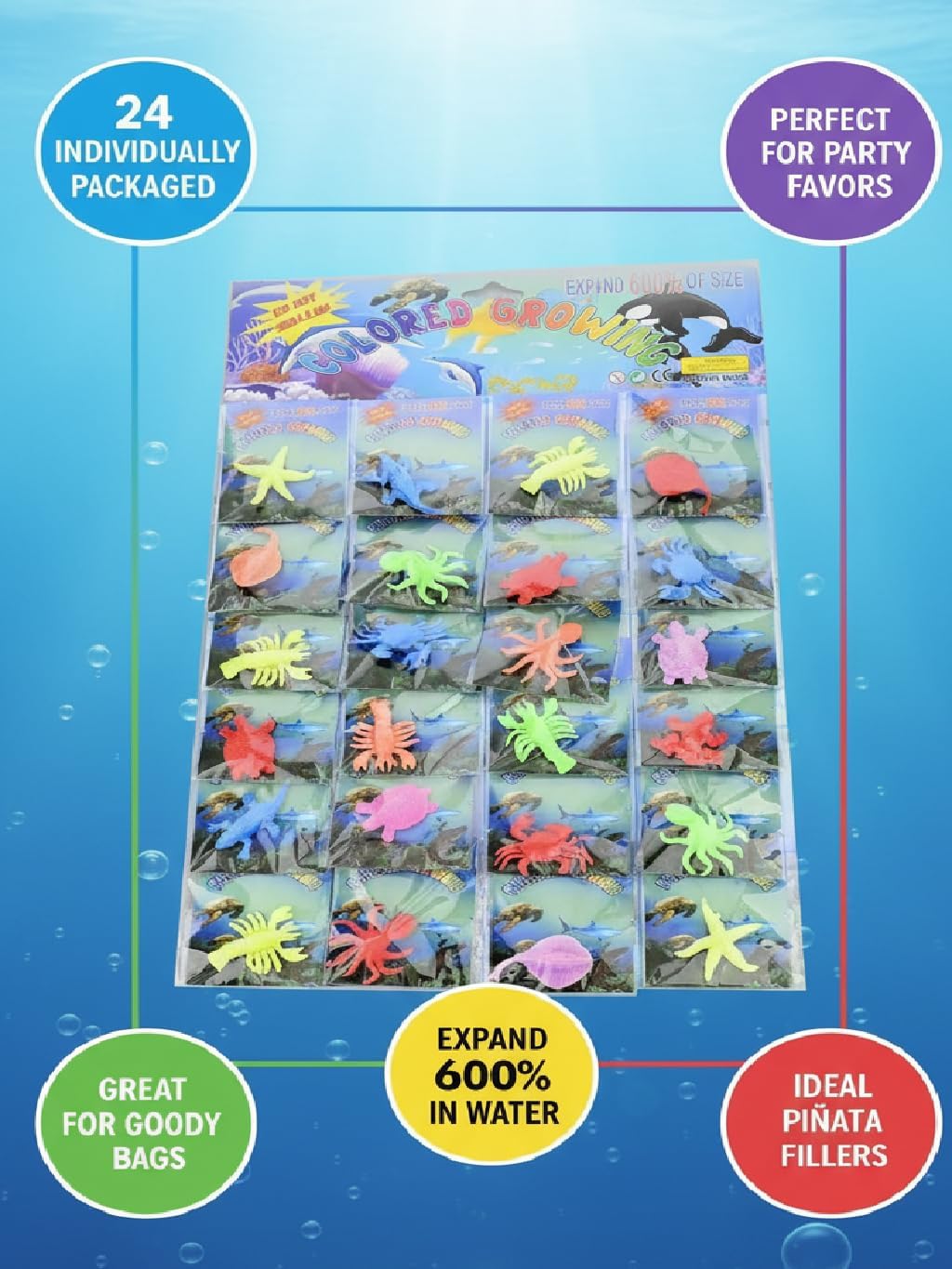 24 Pack Sensory Jelly Water Growing Sea Life Creatures Animals, Amazing, Fun, Educational, Learning Toy for Children Boys and Girls (24 Assorted Sea Creatures and Colors)