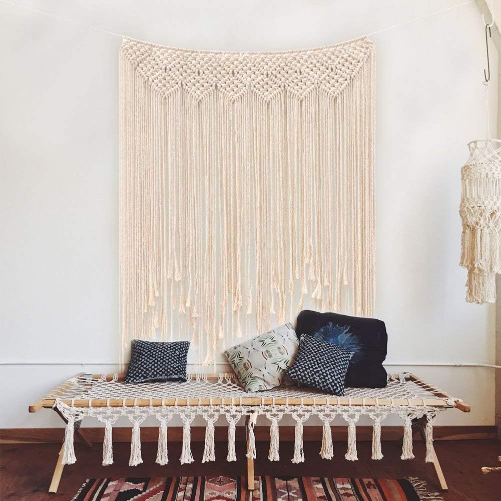 AerWo Macrame Wall Hanging 39"x 45"(100 x 115cm) Cotton Handmade Woven Wall Tapestry Large Boho Wedding Backdrop Wall Decoration for Living Room