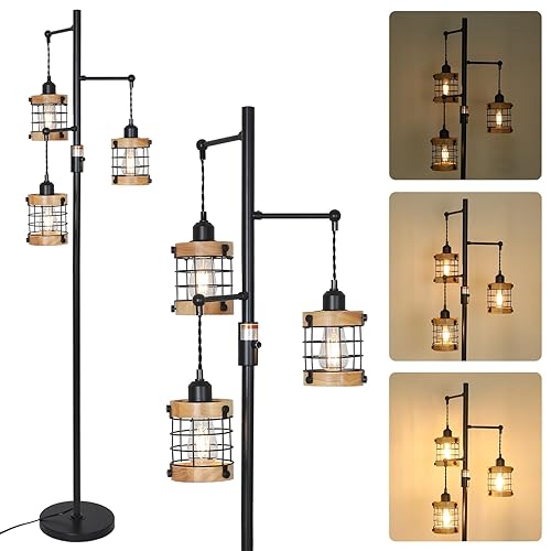 Airposta Vintage Wood Floor Lamp for Bedroom, Dimmable Floor Lamps