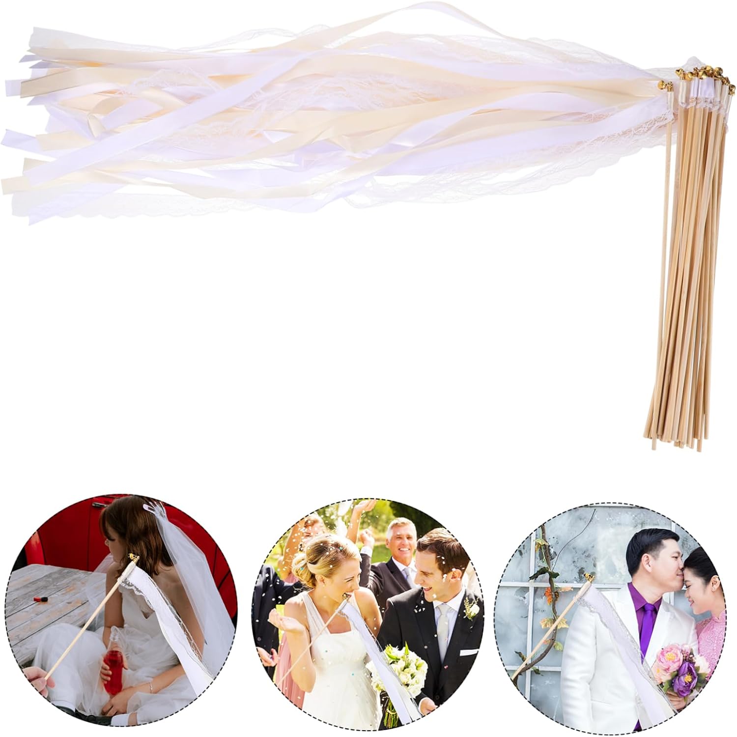 25pcs Ribbon Fairy Wands Bells for Wedding Party Decorations Streamer Sticks for Birthdays Cosplay Props and Festive Events